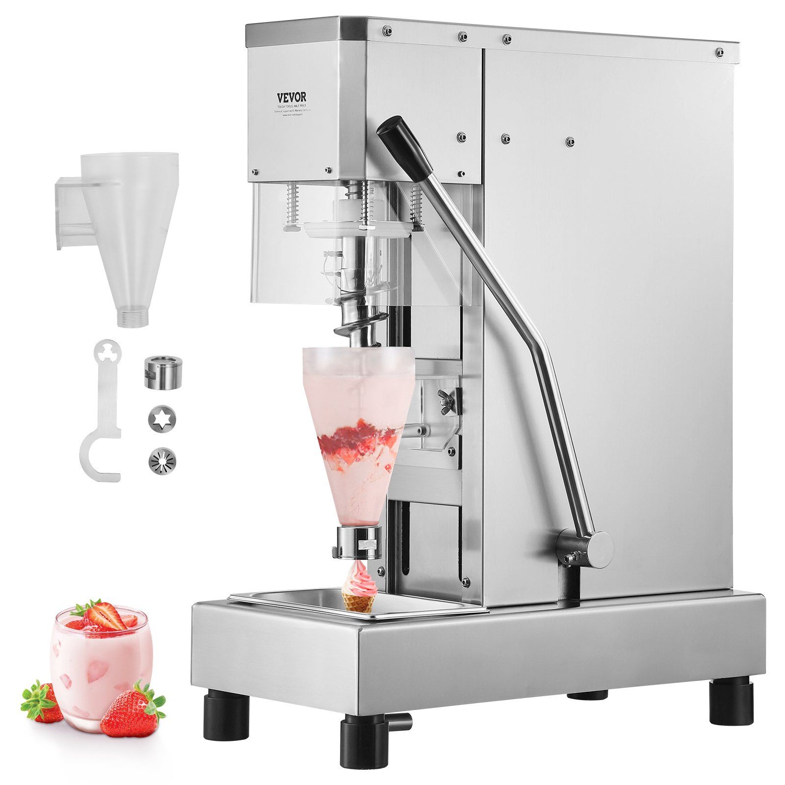 Ice Cream Blender, 750W High-Speed Ice Cream Maker Mixer Stir Machine 1740RPM, 304 Stainless Steel Ice Cream Shaker, Long Handle + PC Protective Shield, Customizable with any Flavor of Ice Cream - Image 1