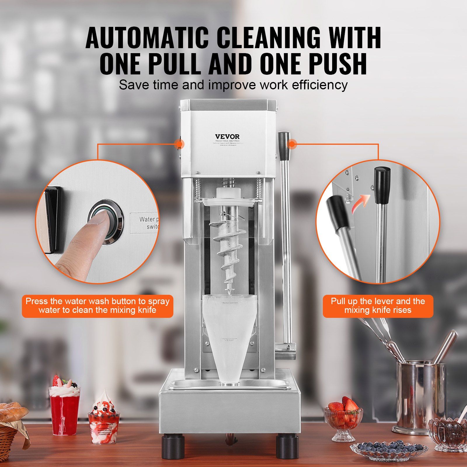 Ice Cream Blender, 750W High-Speed Ice Cream Maker Mixer Stir Machine 1740RPM, 304 Stainless Steel Ice Cream Shaker, Long Handle + PC Protective Shield, Customizable with any Flavor of Ice Cream - Image 5