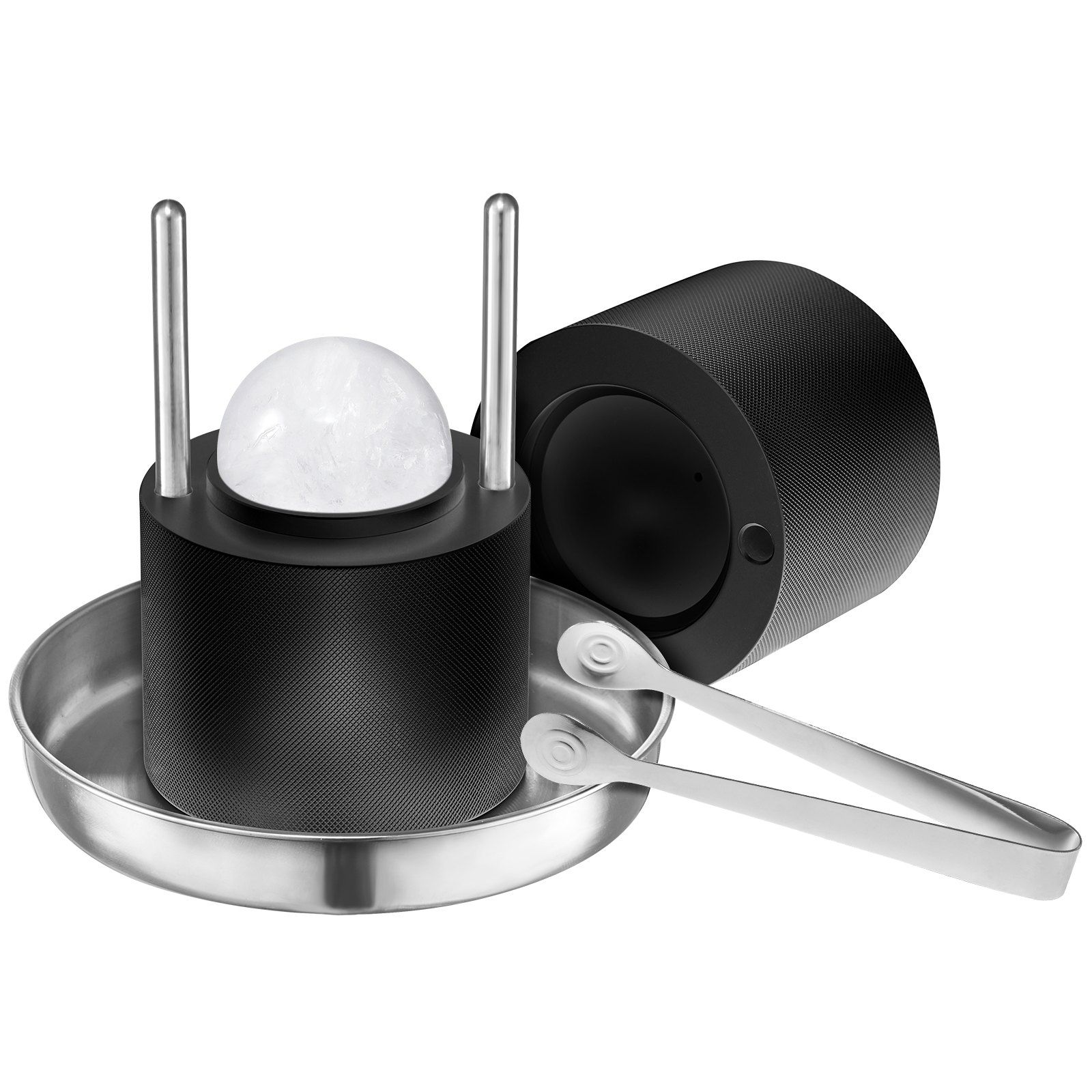 Ice Ball Press Kit, Aviation Aluminum Ice Press with Ice Block Mold, Large Mat, Tong, Drip Tray, One Glass, Round Ice Ball Maker 2.4