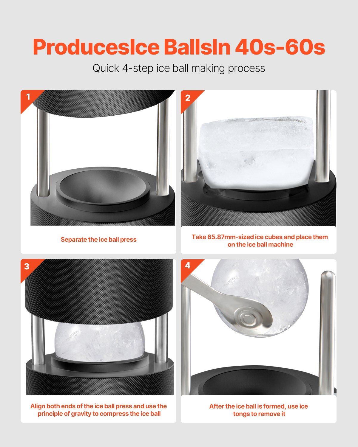 Ice Ball Press Kit, Aviation Aluminum Ice Press with Ice Block Mold, Large Mat, Tong, Drip Tray, One Glass, Round Ice Ball Maker 2.4