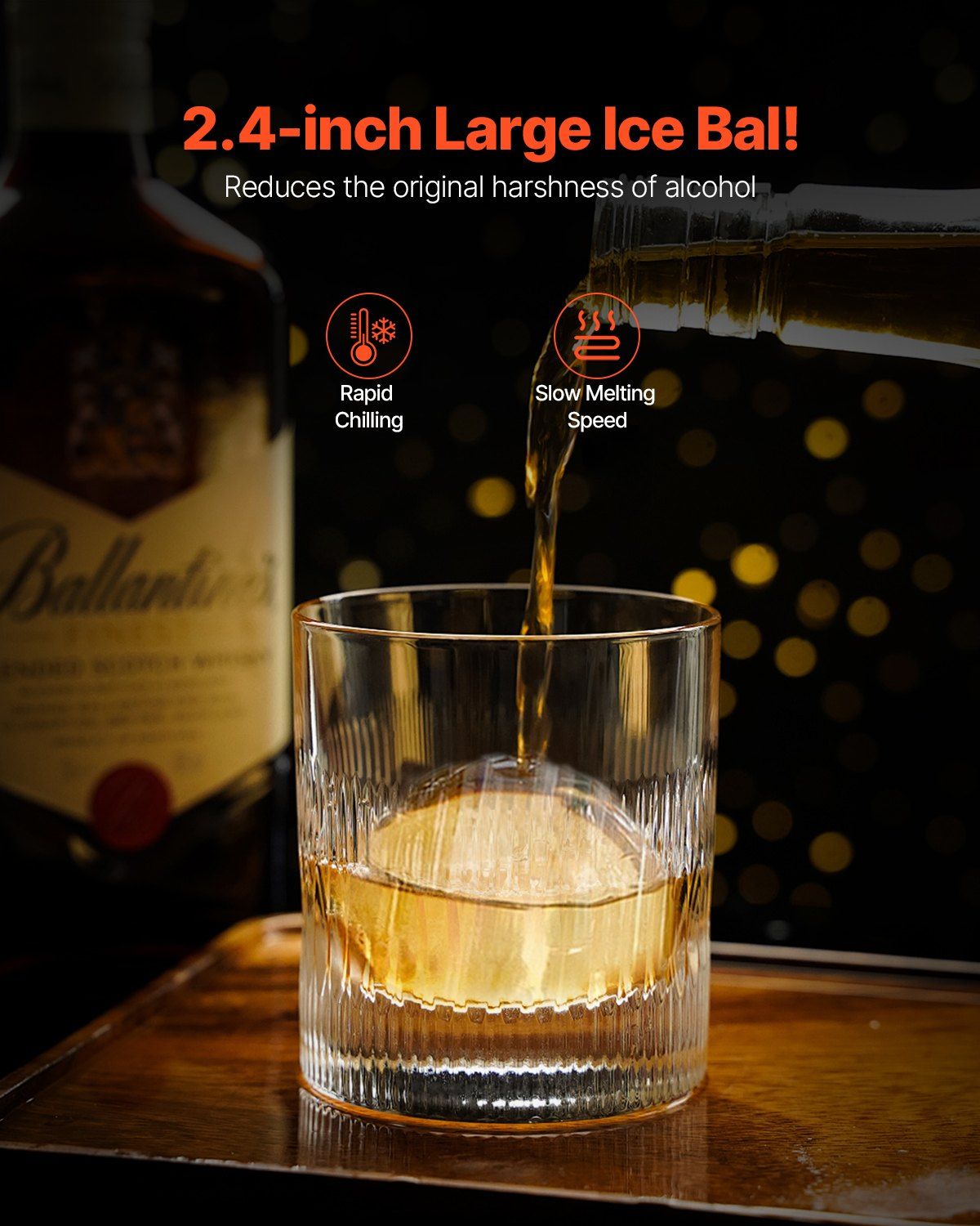 Ice Ball Press Kit, Aviation Aluminum Ice Press with Ice Block Mold, Large Mat, Tong, Drip Tray, One Glass, Round Ice Ball Maker 2.4