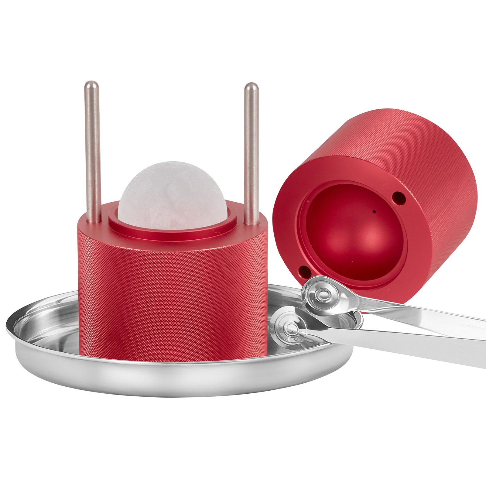 Ice Ball Press, 6cm Ice Ball Maker, Aircraft Al Alloy Ice Ball Press Kit for 60mm Ice Sphere, Ice Press with Tong and Drip Tray, for Whiskey, Cocktail, Bourbon, Scot on Party & Holiday, Red - Image 1