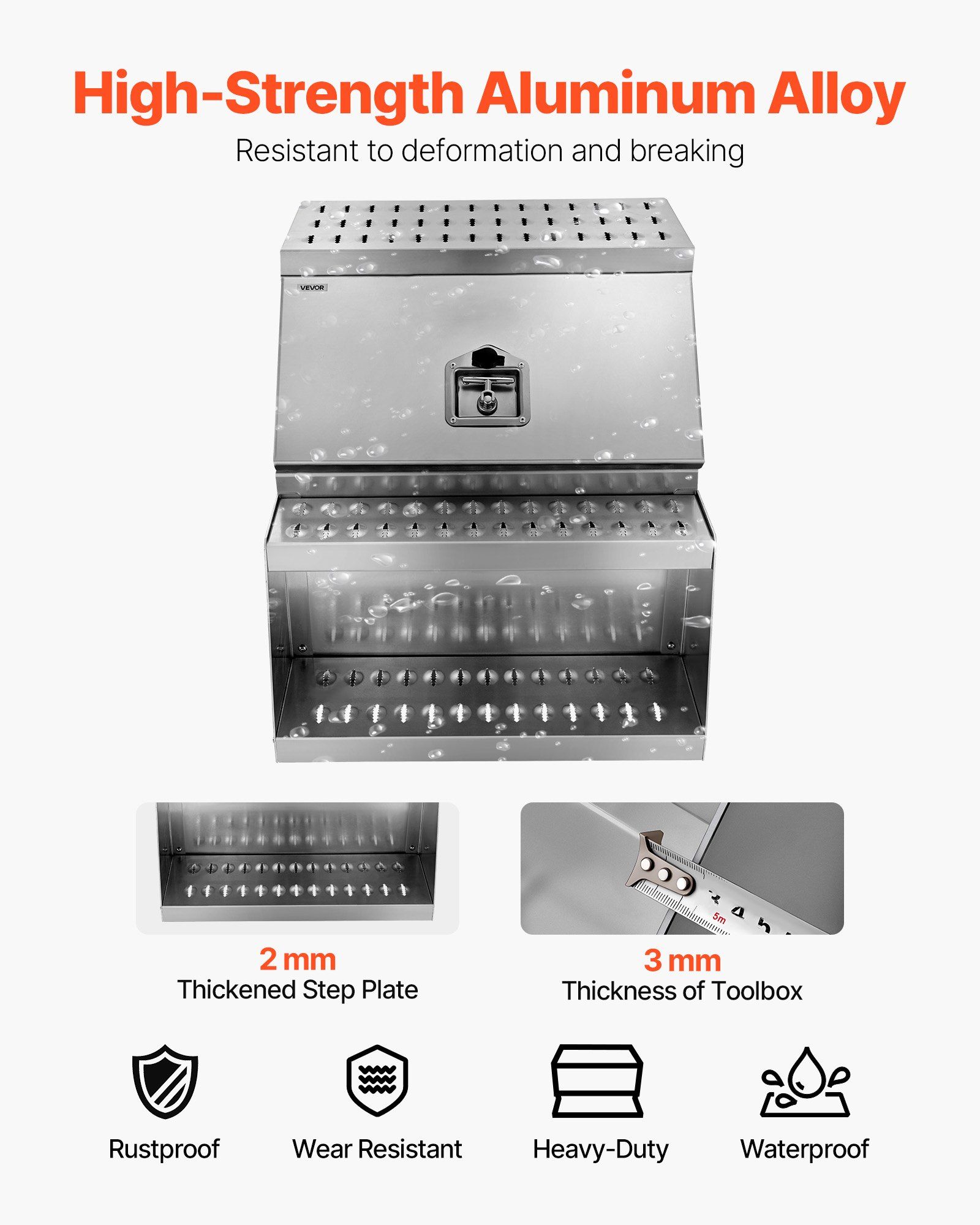 Semi-Truck Step Tool Box, 610 x 695 x 645 mm Heavy Duty Aluminum Toolbox Side Mount, Waterproof Side Storage Saddle Step Box with T-Handle Lock & Keys for Semi Trucks, Flatbed Trailers - Image 2