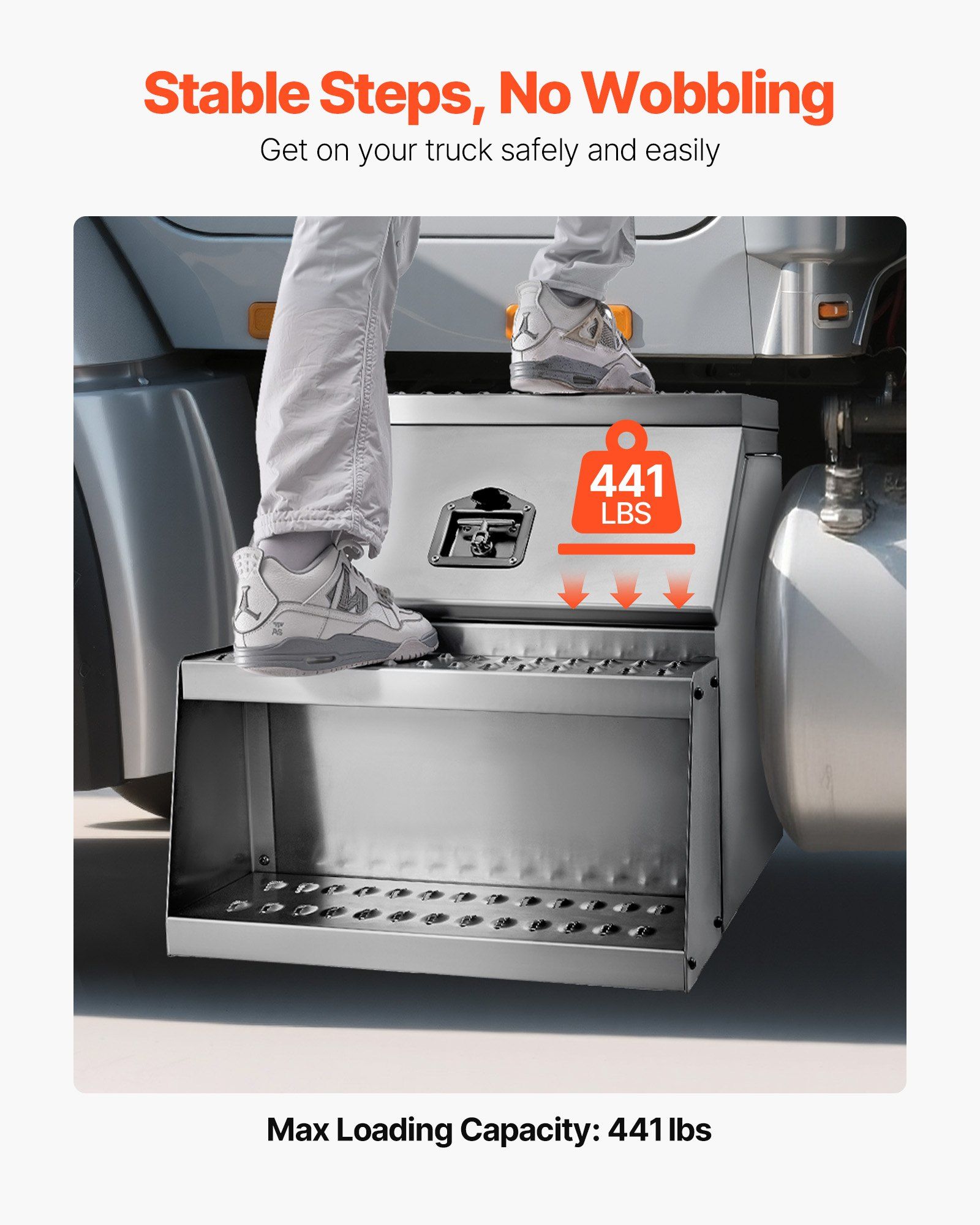 Semi-Truck Step Tool Box, 610 x 695 x 645 mm Heavy Duty Aluminum Toolbox Side Mount, Waterproof Side Storage Saddle Step Box with T-Handle Lock & Keys for Semi Trucks, Flatbed Trailers - Image 3
