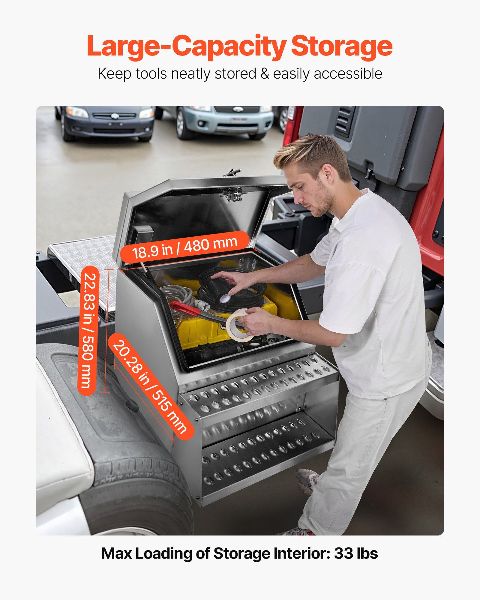 Semi-Truck Step Tool Box, 610 x 695 x 645 mm Heavy Duty Aluminum Toolbox Side Mount, Waterproof Side Storage Saddle Step Box with T-Handle Lock & Keys for Semi Trucks, Flatbed Trailers - Image 4