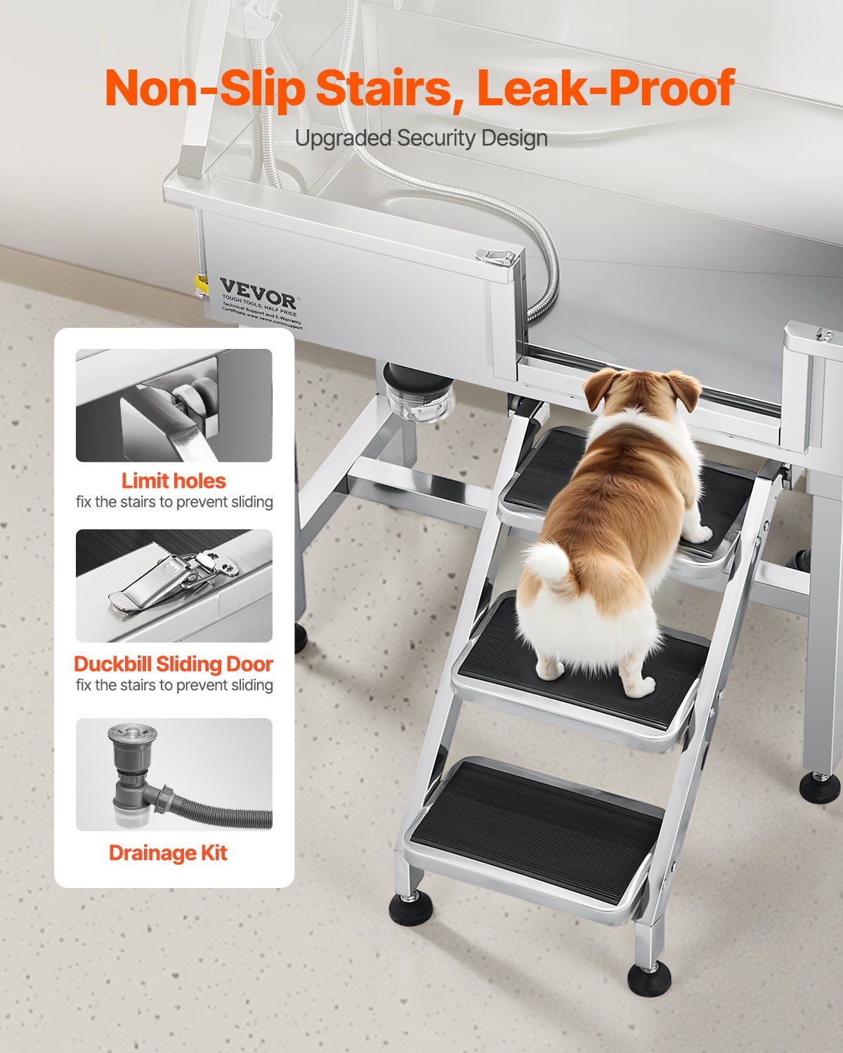 86.4 cm Dog Washing Station, Stainless Steel Pet Grooming Tub Bathtub, Professional Dog Wash Sink with Shower, Faucet, Soap Holder, Non-Slip Stairs Easy-Clean for Small Pets Cats (Right Door) - Image 3