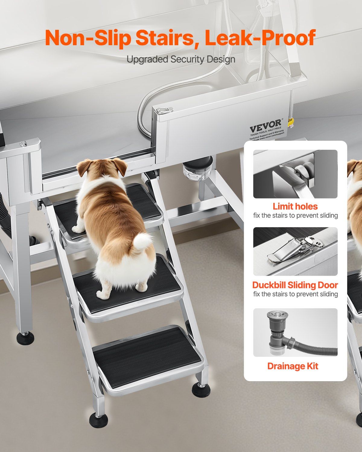 86.4 cm Dog Washing Station, Stainless Steel Pet Grooming Tub Bathtub, Professional Dog Wash Sink with Shower, Faucet, Soap Holder, Non-Slip Stairs Easy-Clean for Small Pets Cats (Left Door) - Image 3
