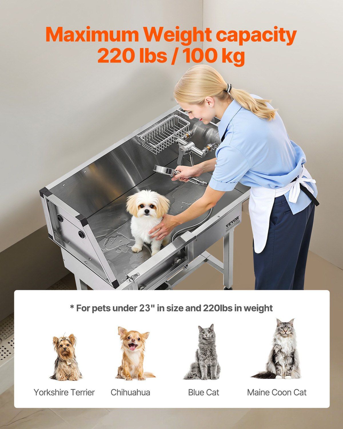 86.4 cm Dog Washing Station, Stainless Steel Pet Grooming Tub Bathtub, Professional Dog Wash Sink with Shower, Faucet, Soap Holder, Non-Slip Stairs Easy-Clean for Small Pets Cats (Left Door) - Image 4