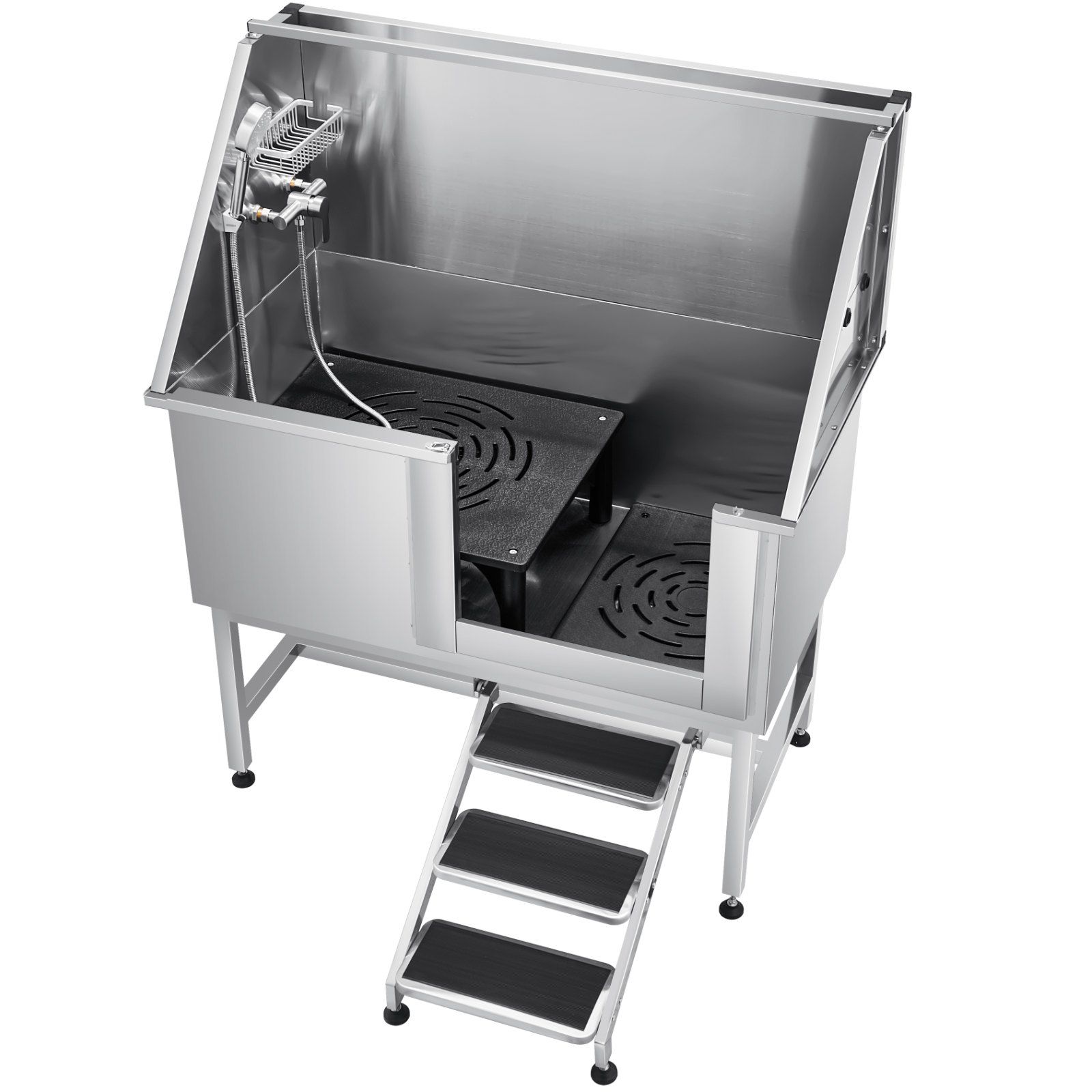 Stainless Steel Dog Washing Station, 127 cm Pet Grooming Tub w/ Stairs, PE Water Filter Board, Faucet & Showerhead & Soap Holder Dog Bathtub for Large & Medium & Small Pets (Left Door) - Image 1