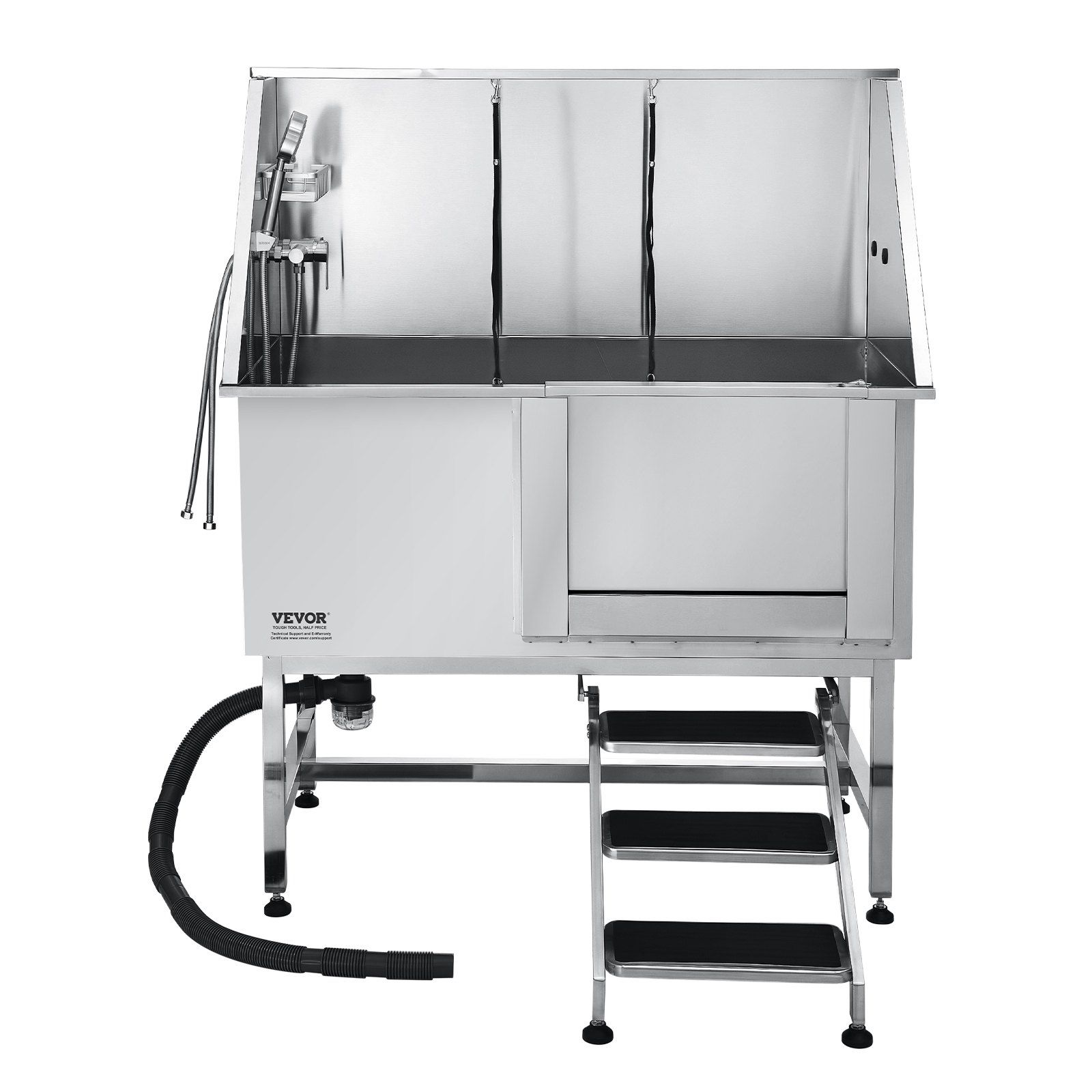 Stainless Steel Dog Washing Station, 127 cm Pet Grooming Tub w/ Stairs, PE Water Filter Board, Faucet & Showerhead & Soap Holder Dog Bathtub for Large & Medium & Small Pets (Left Door) - Image 8