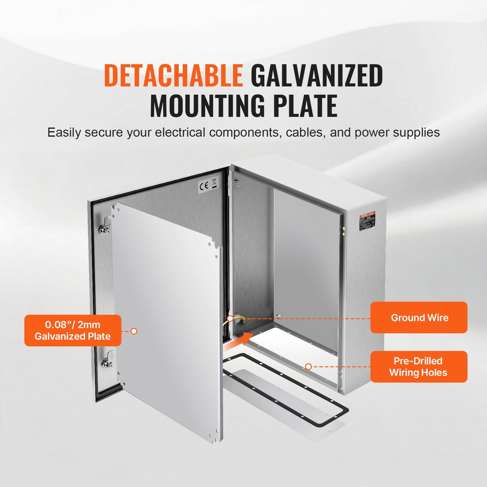 Steel Electrical Box, 60x50x20 cm, 304 Stainless Steel Electrical Enclosure Box, Wall-Mounted Outdoor Electrical Electronic Equipment Enclosure with Mounting Plate Hinges Lock, IP66 Waterproof - Image 5