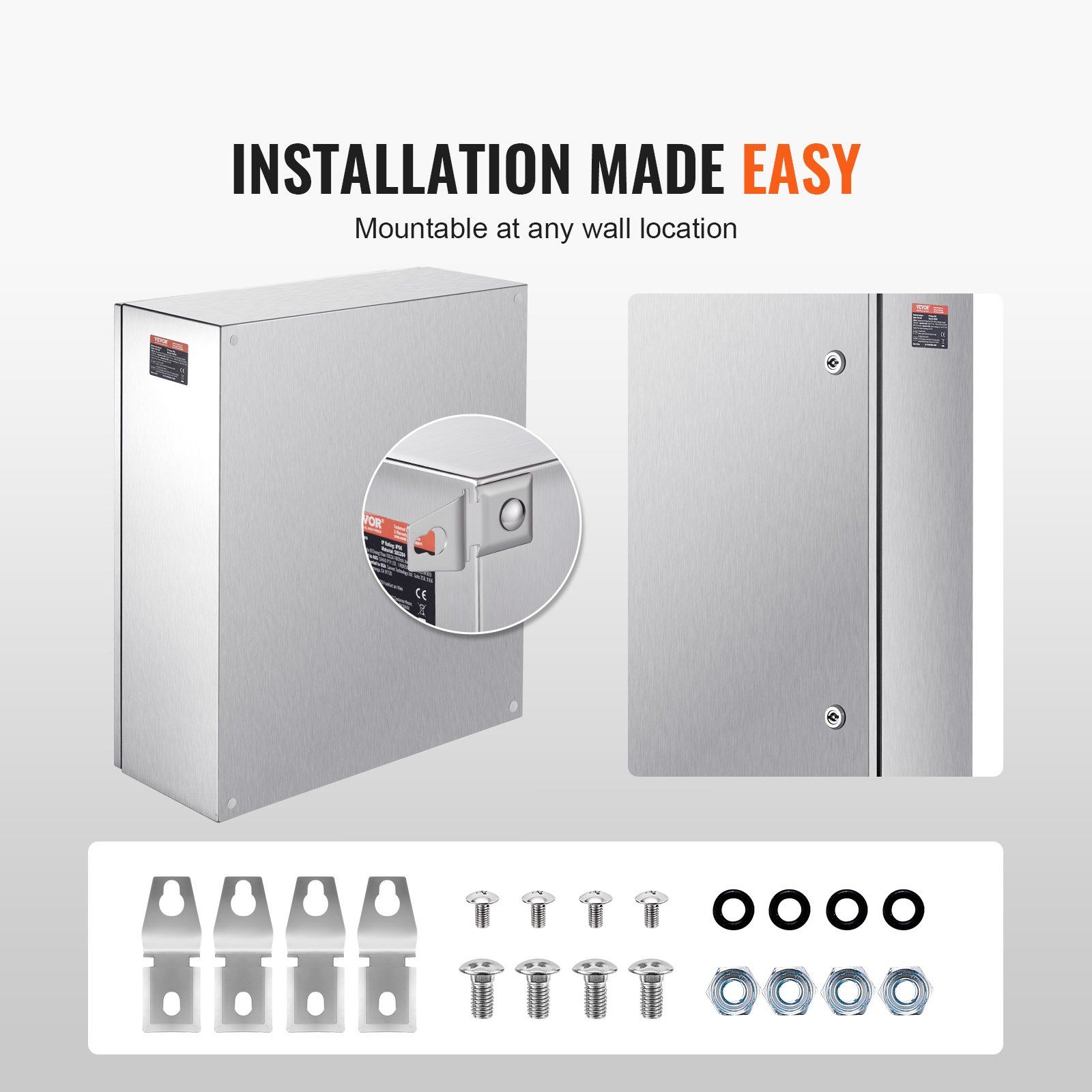Steel Electrical Box, 60x50x20 cm, 304 Stainless Steel Electrical Enclosure Box, Wall-Mounted Outdoor Electrical Electronic Equipment Enclosure with Mounting Plate Hinges Lock, IP66 Waterproof - Image 6