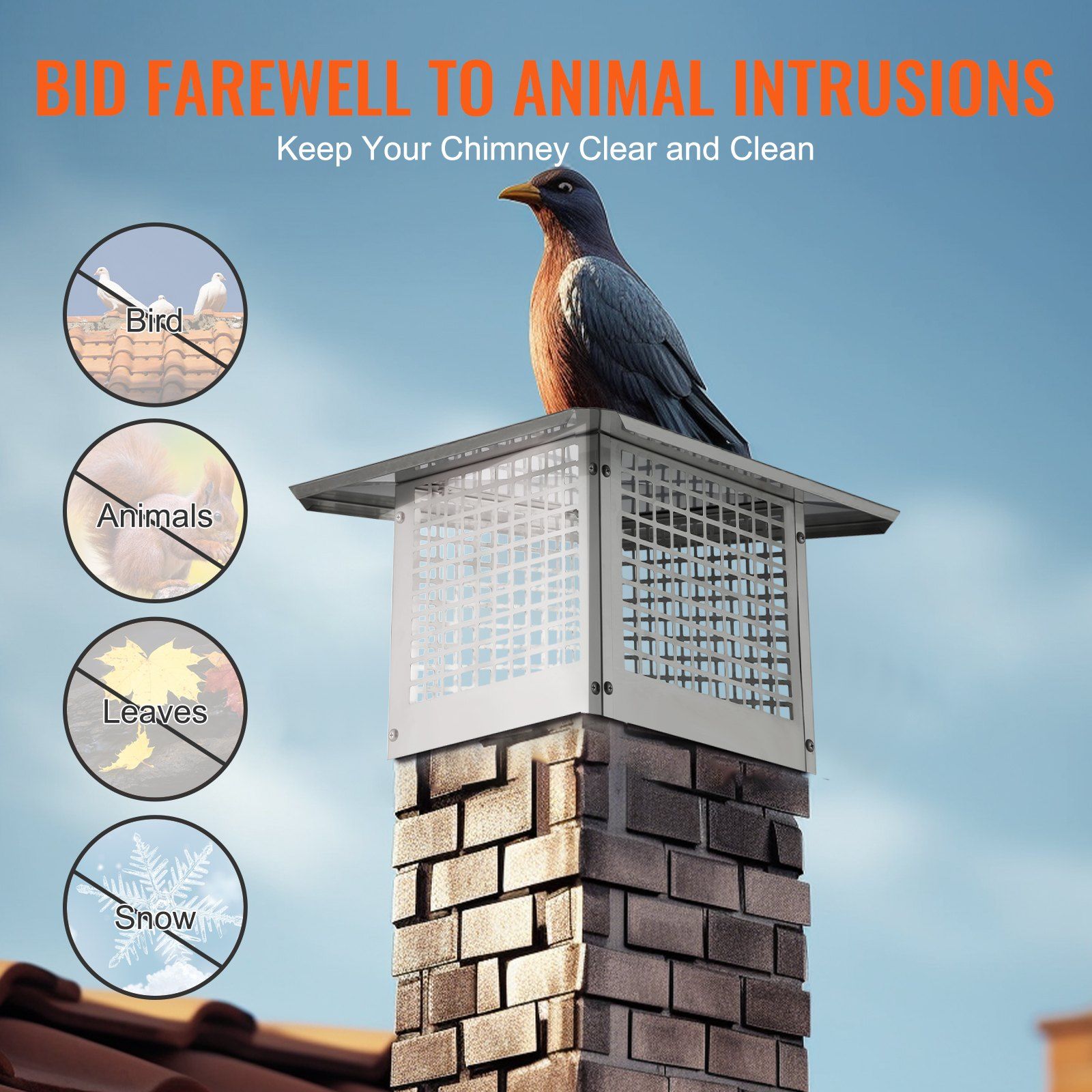 Chimney Cap 304.8 x 304.8mm, 304 Stainless Steel Fireplace Chimney Cover, Not Easily Toppled & Practical Accessories & Easy Installation, Fits Mesh Flue Covers Outside Clay Flue Shingles, Silver - Image 5