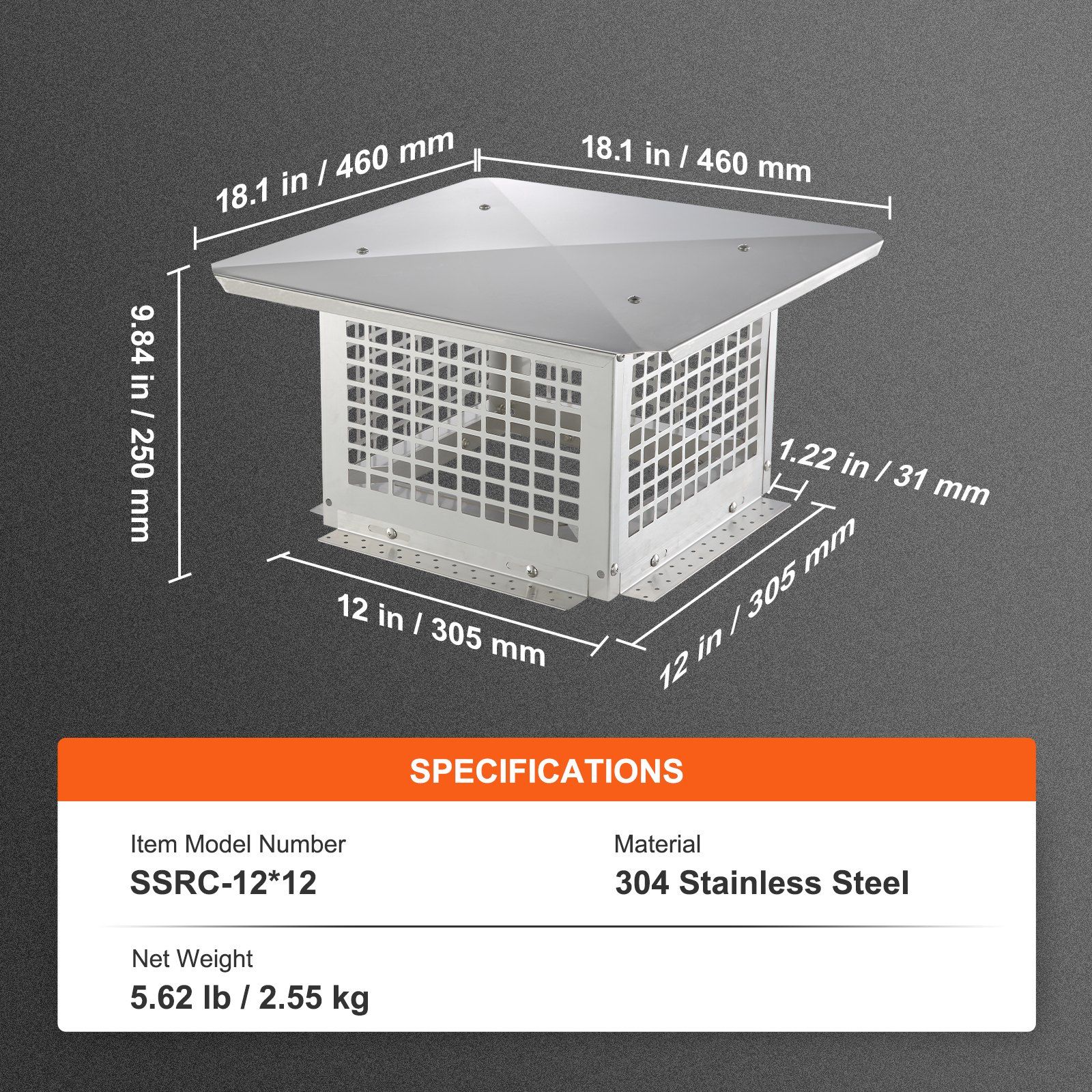 Chimney Cap 304.8 x 304.8mm, 304 Stainless Steel Fireplace Chimney Cover, Not Easily Toppled & Practical Accessories & Easy Installation, Fits Mesh Flue Covers Outside Clay Flue Shingles, Silver - Image 7