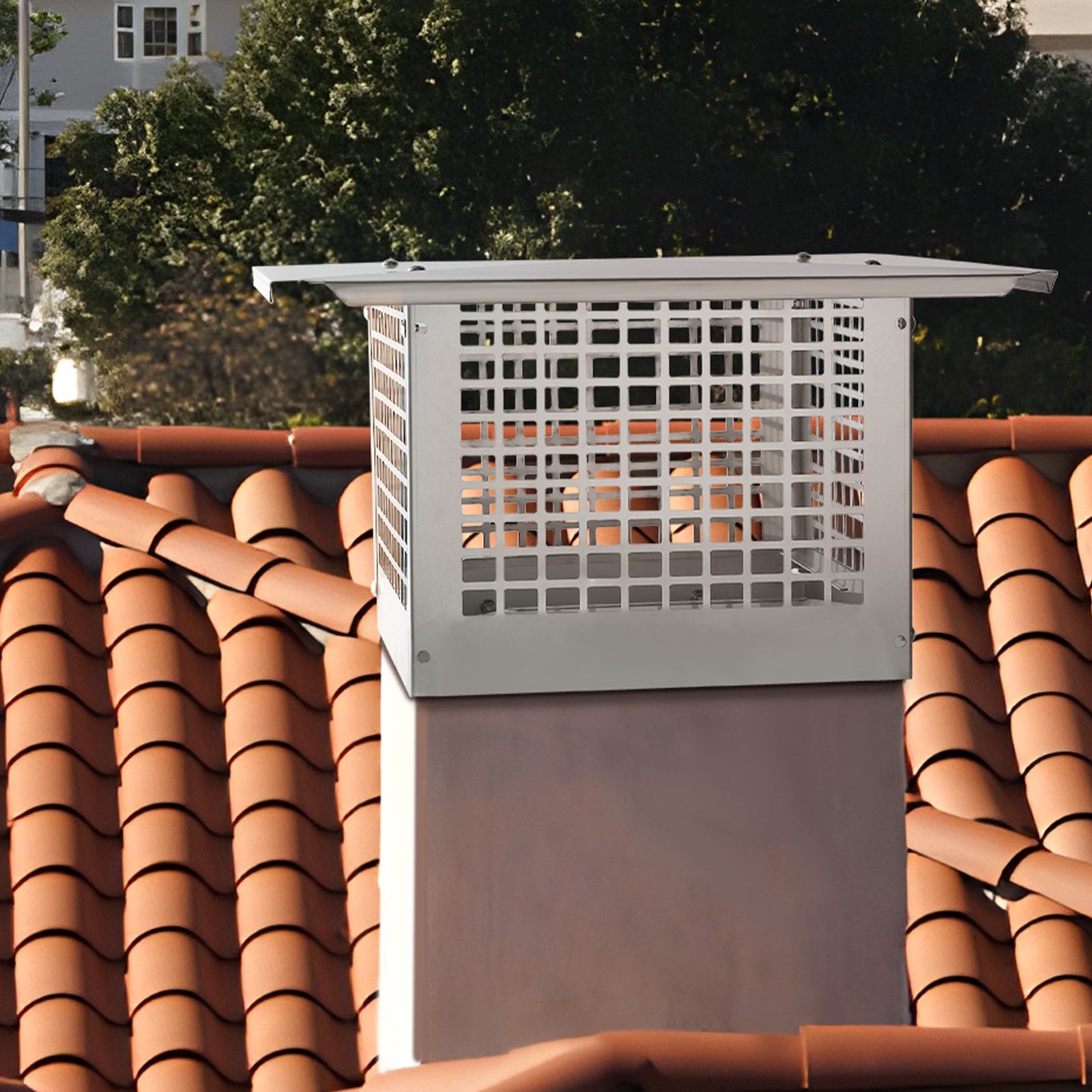 Chimney Cap 304.8 x 304.8mm, 304 Stainless Steel Fireplace Chimney Cover, Not Easily Toppled & Practical Accessories & Easy Installation, Fits Mesh Flue Covers Outside Clay Flue Shingles, Silver - Image 8