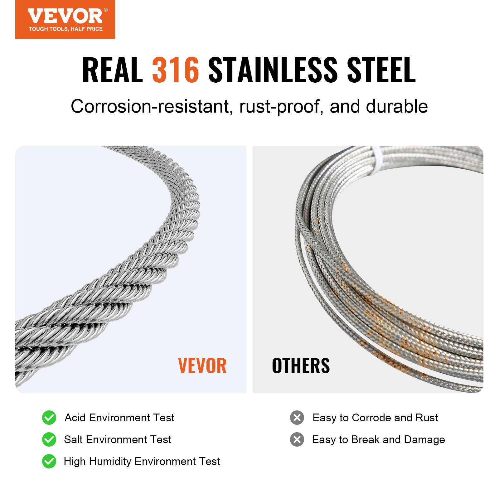 Wire Rope Kit, 3.18 mm 305 m 316 Stainless Steel Cable with Cutter and Gloves, 7.1KN Breaking Strength, 7x7 Strands Construction Marine Aircraft Grade for Handrail Stair Decking Fence Outdoors - Image 2