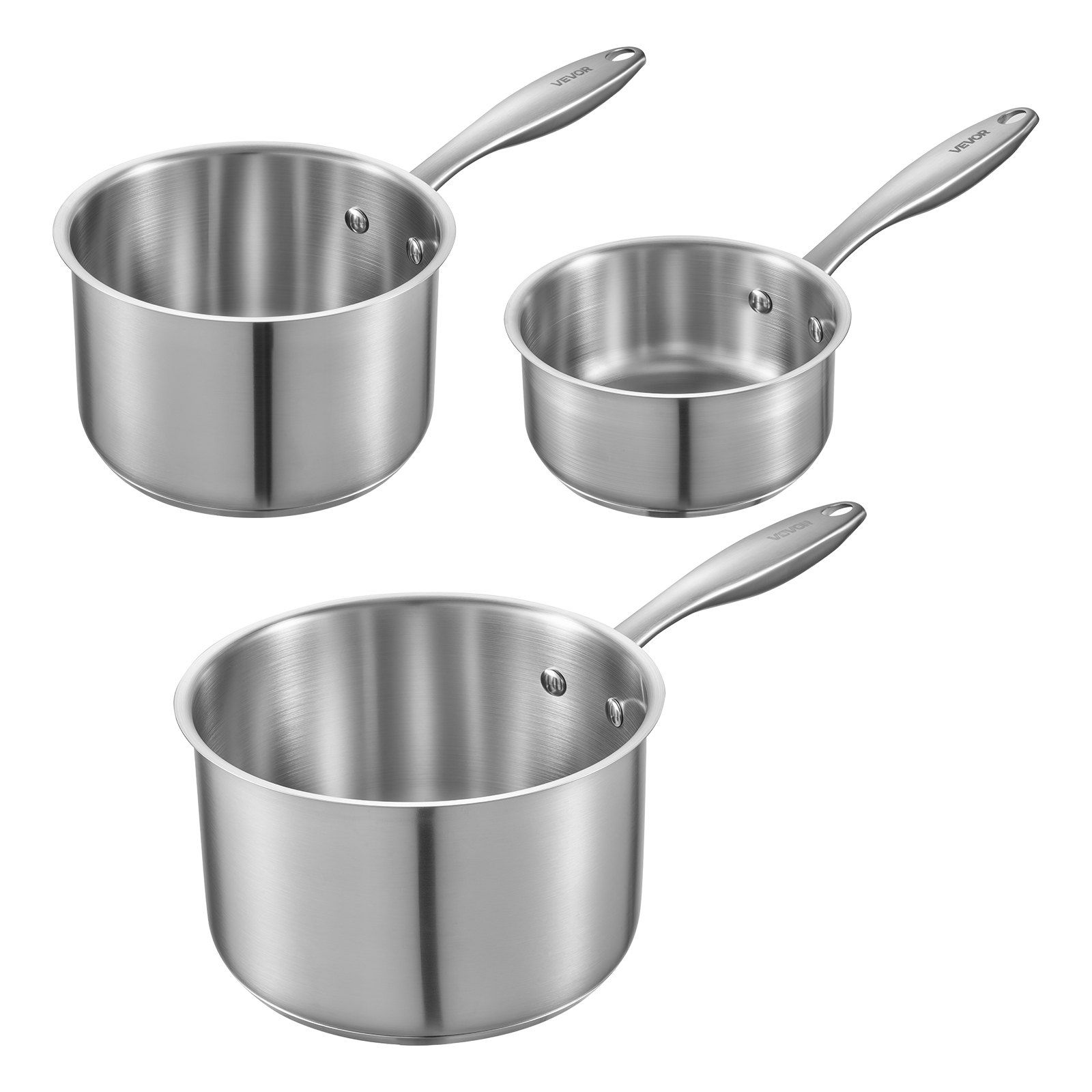 Stainless Steel Saucepan Set, 1 QT & 2 QT & 3 QT Saucepans with Glass Lids, Multipurpose Nonstick Stainless Steel Sauce Pot with Ergonomic Handle, Friendly for Oven, Dishwasher, Induction Cooker - Image 1