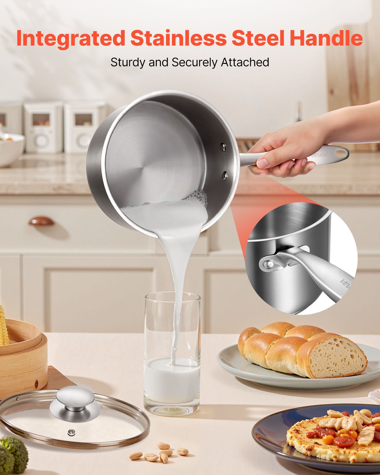 Stainless Steel Saucepan Set, 1 QT & 2 QT & 3 QT Saucepans with Glass Lids, Multipurpose Nonstick Stainless Steel Sauce Pot with Ergonomic Handle, Friendly for Oven, Dishwasher, Induction Cooker - Image 6