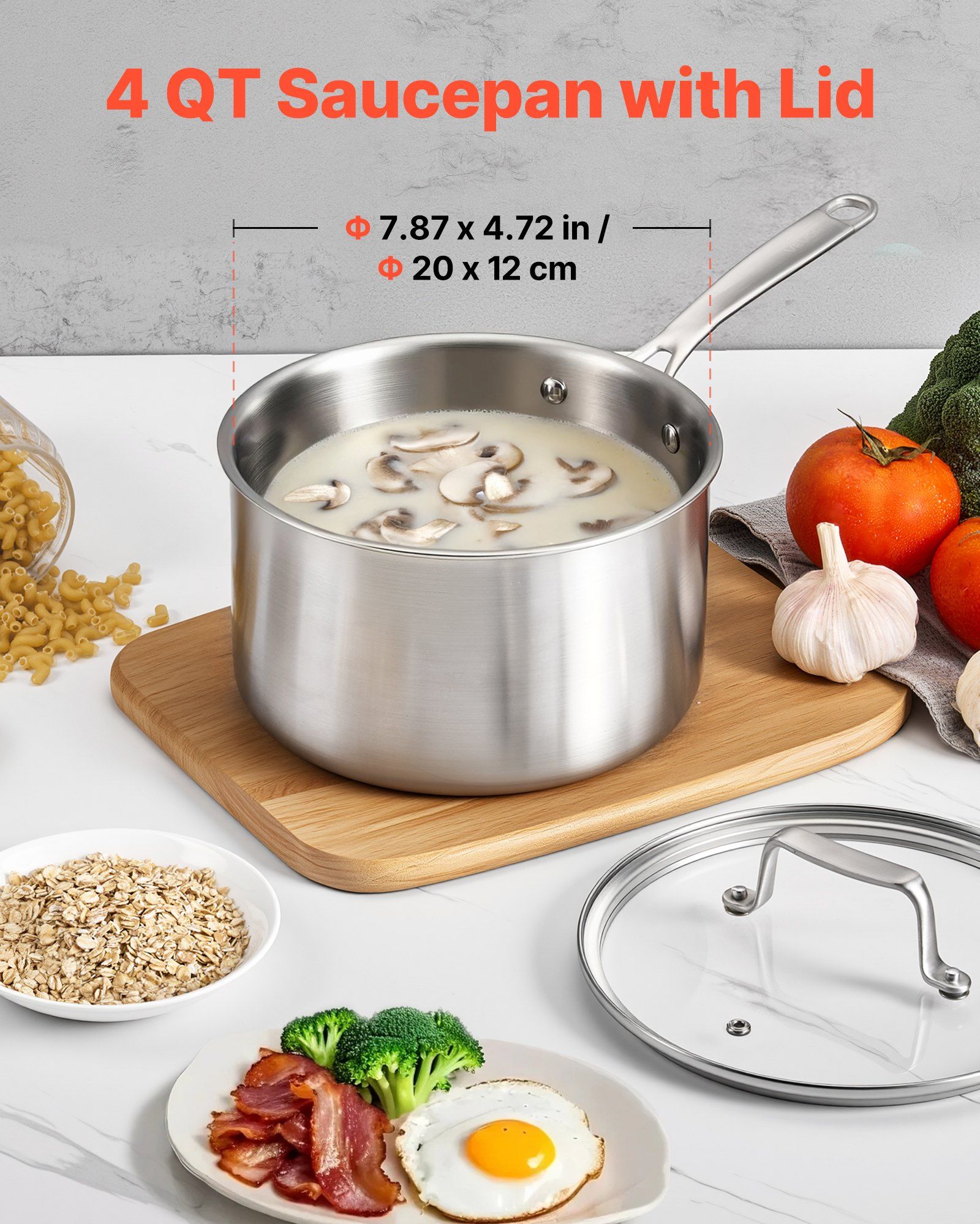 4 QT Saucepan, Stainless Steel Saucepan with Glass Lid, Multipurpose Nonstick Stainless Steel Small Cooking Sauce Pot with Ergonomic Handle, Friendly for Oven, Dishwasher, Induction Cooker - Image 2
