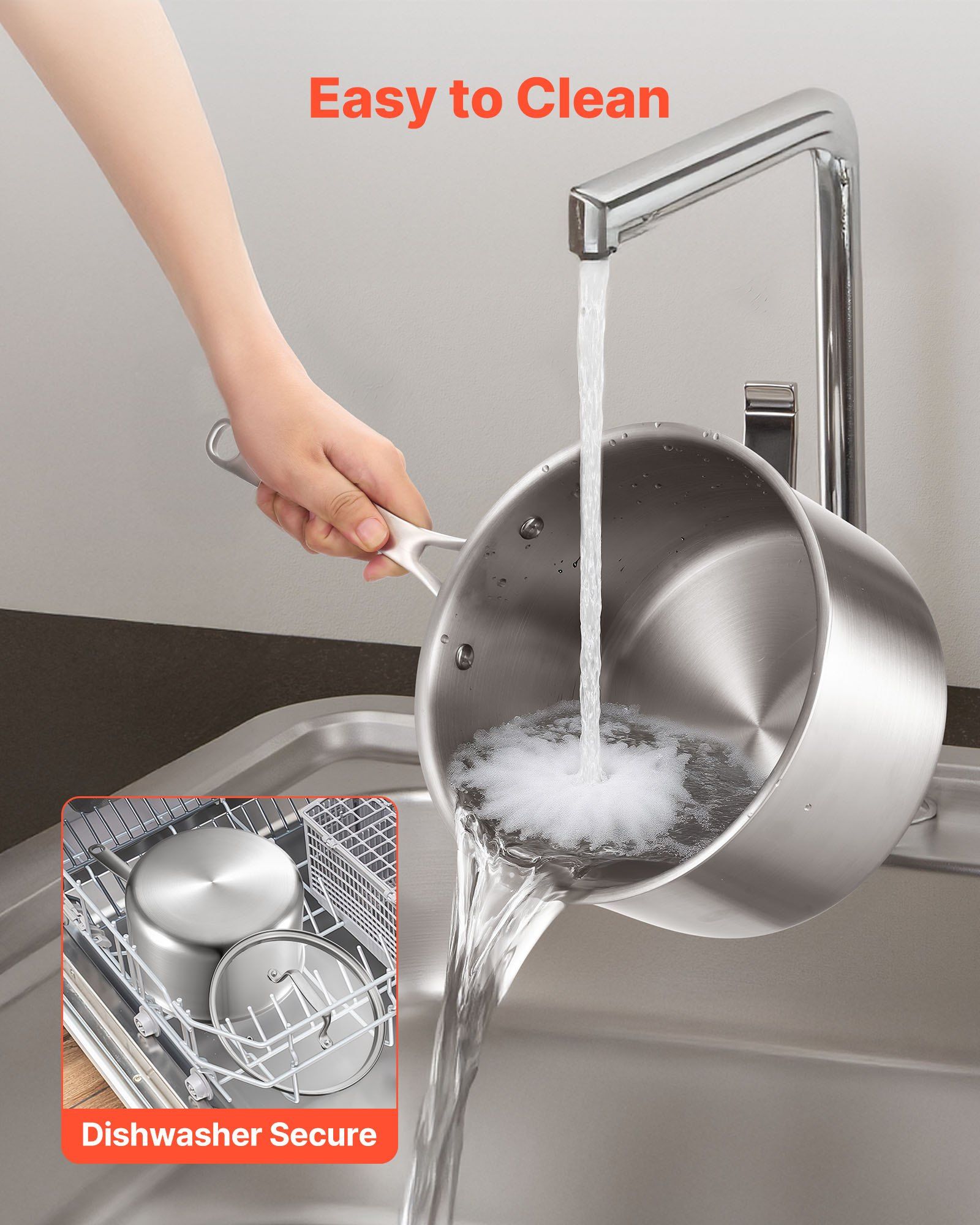 4 QT Saucepan, Stainless Steel Saucepan with Glass Lid, Multipurpose Nonstick Stainless Steel Small Cooking Sauce Pot with Ergonomic Handle, Friendly for Oven, Dishwasher, Induction Cooker - Image 4