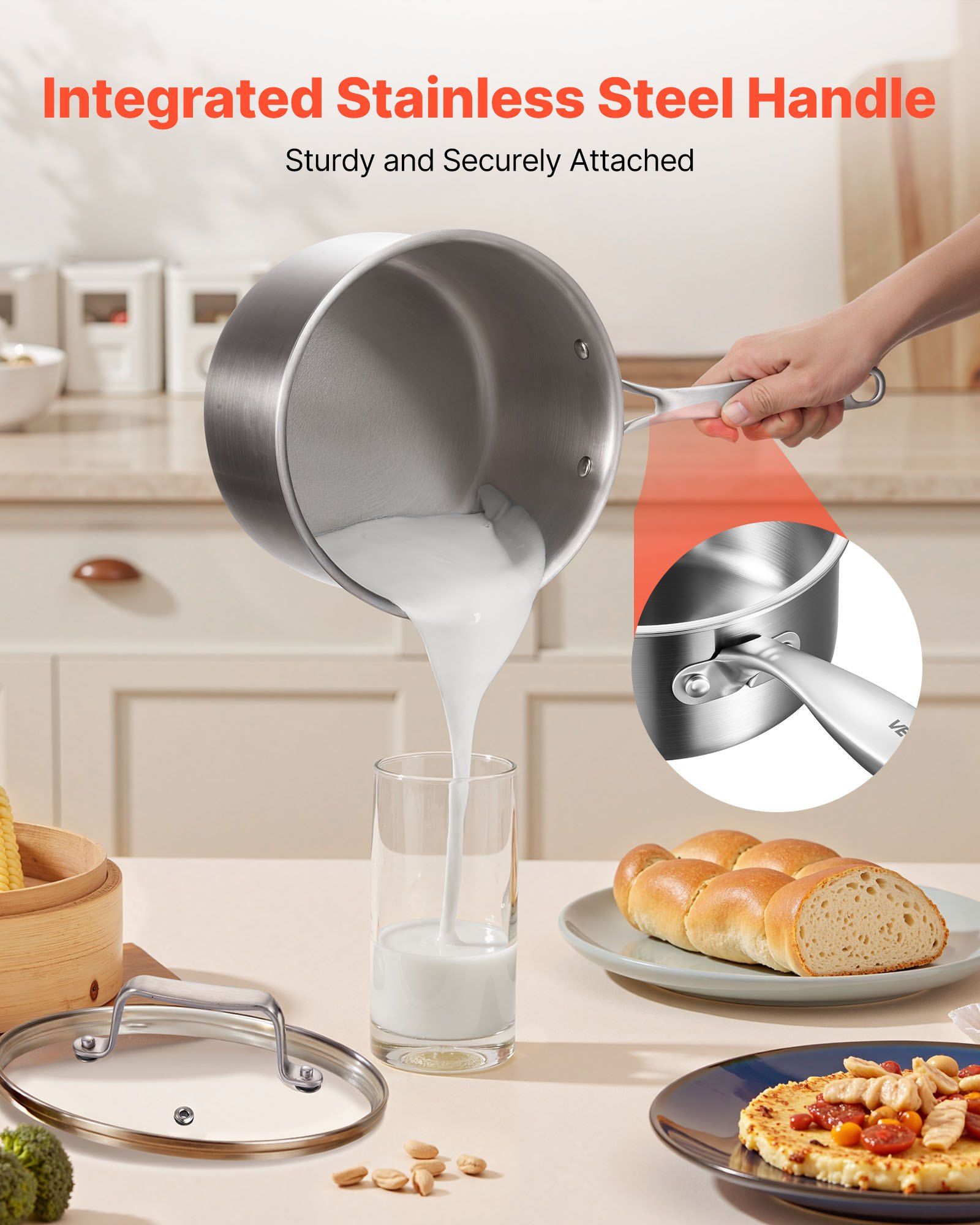 4 QT Saucepan, Stainless Steel Saucepan with Glass Lid, Multipurpose Nonstick Stainless Steel Small Cooking Sauce Pot with Ergonomic Handle, Friendly for Oven, Dishwasher, Induction Cooker - Image 6
