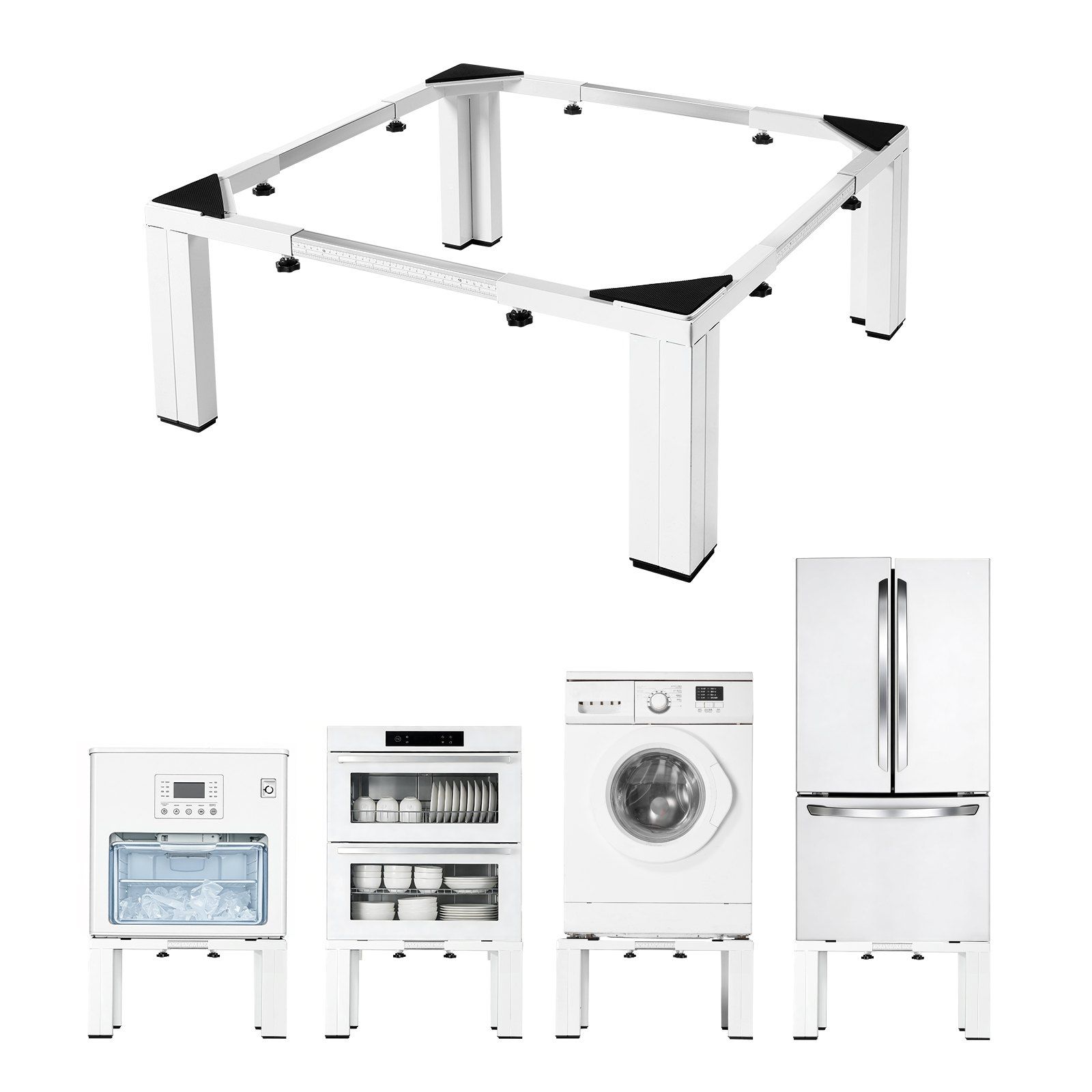 Laundry Pedestal, 305 mm Height, Washer and Dryer Pedestals with 544 kg Weight Load Capacity, 475-785 mm Adjustable, Non-Slip Feet, Heavy-duty Steel Washing Machine Stand Universal Fit, White - Image 1