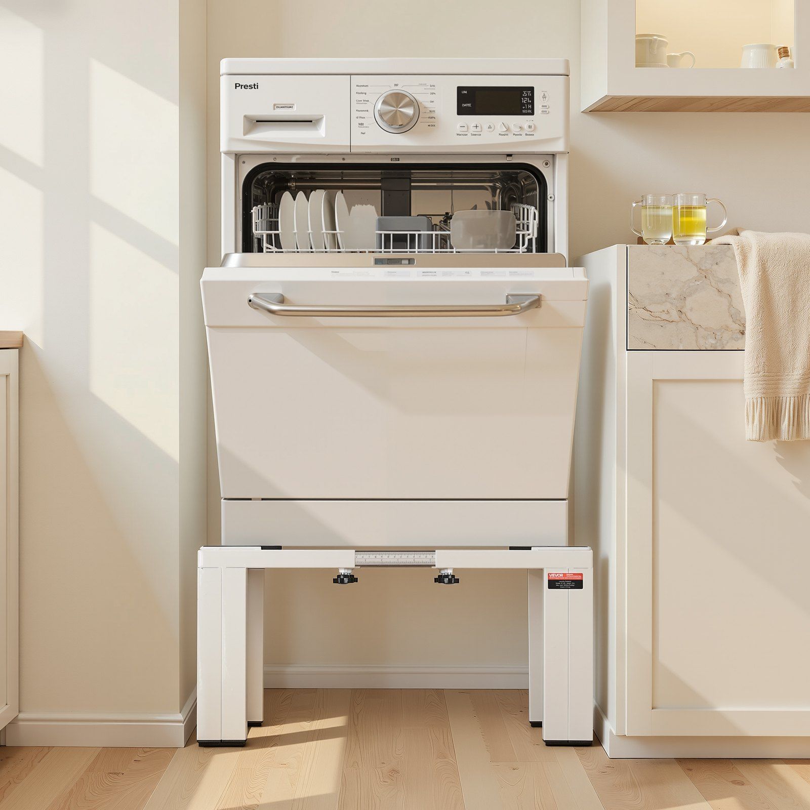 Laundry Pedestal, 305 mm Height, Washer and Dryer Pedestals with 544 kg Weight Load Capacity, 475-785 mm Adjustable, Non-Slip Feet, Heavy-duty Steel Washing Machine Stand Universal Fit, White - Image 8
