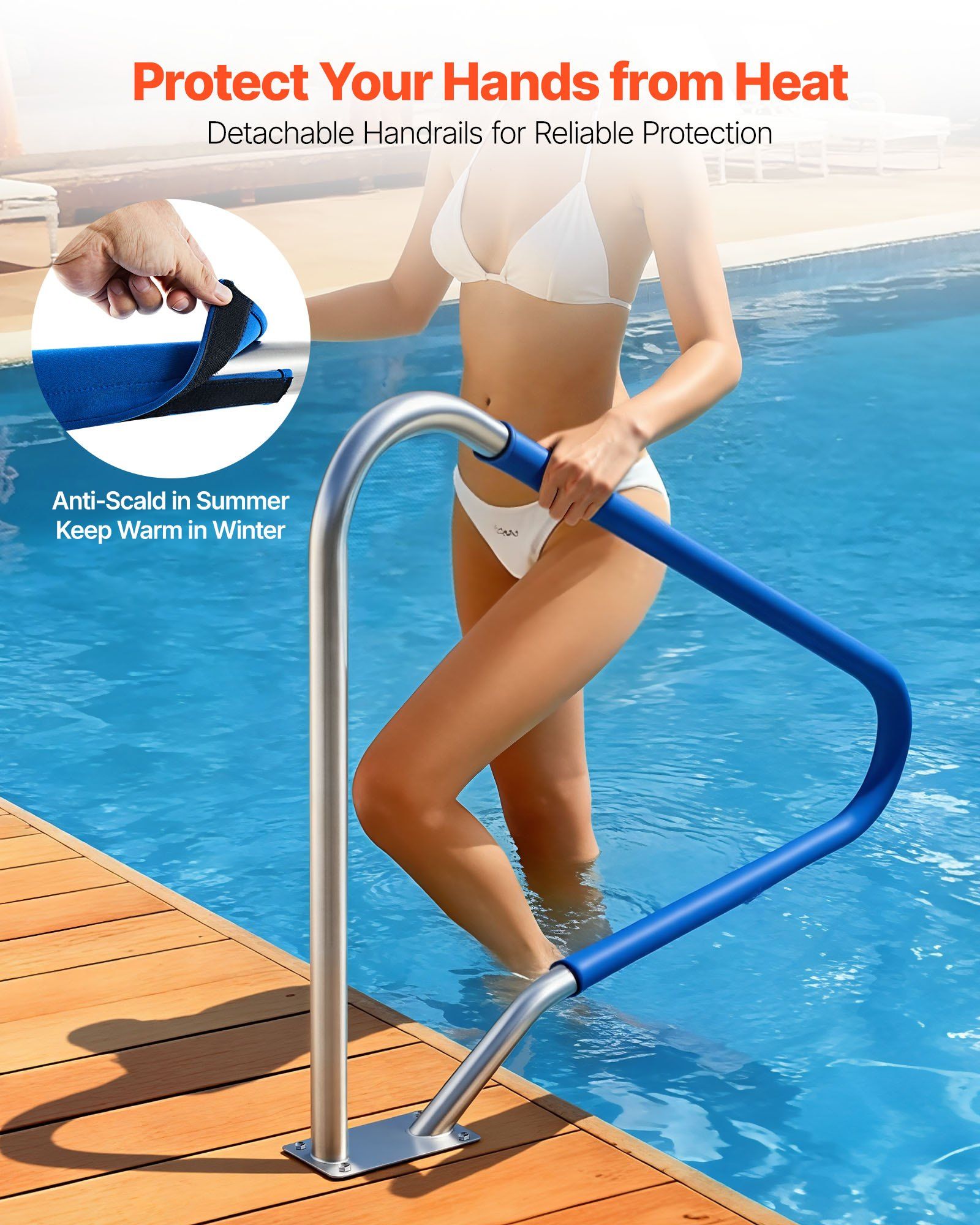 Pool Rail, 122 x 91.5 cm Pool Handrail, 100kg Load Capacity Heavy Duty 304 Stainless Steel Swimming Handrail, Detachable Nonslip Sleeve, Rich Accessories, for Poolside, Water Parks, Spa Centers - Image 4