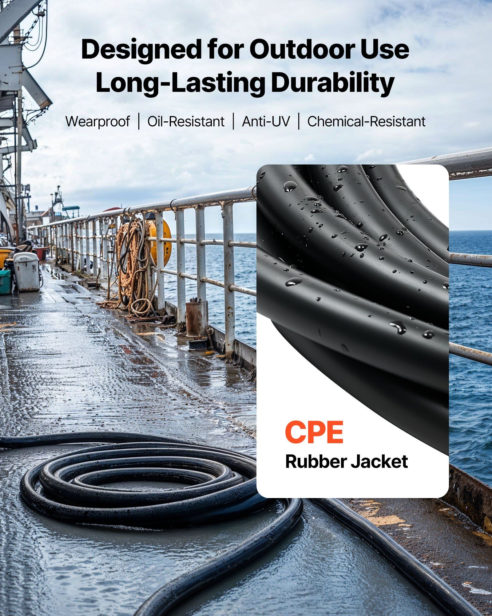 7.62 m 6AWG Portable Power Cable (4 Conductor), Heavy Duty 600V SOOW Electrical Power Cable, Industrial Grade Electric Wire, Premium CPE Rubber Jacket, Copper Extension Cord for Welder Machine - Image 4
