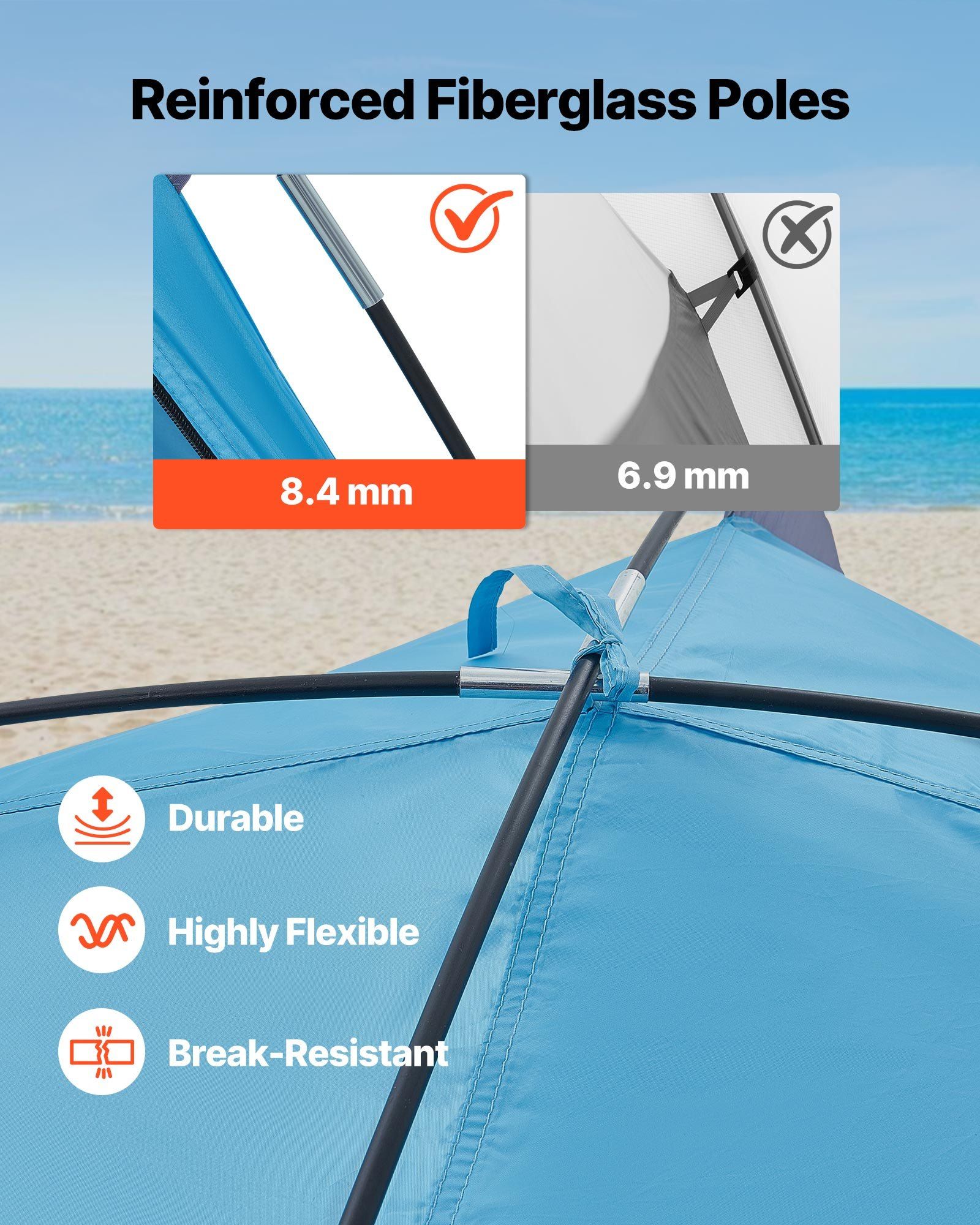 Beach Tent Sun Shelter for 4 Person, UPF 50+ Protection, Portable Sun Shade Canopy with Carrying Bag & Sand Pockets, Lightweight and Easy Setup Beach Umbrella for Camping Fishing Outdoor Picnic - Image 5