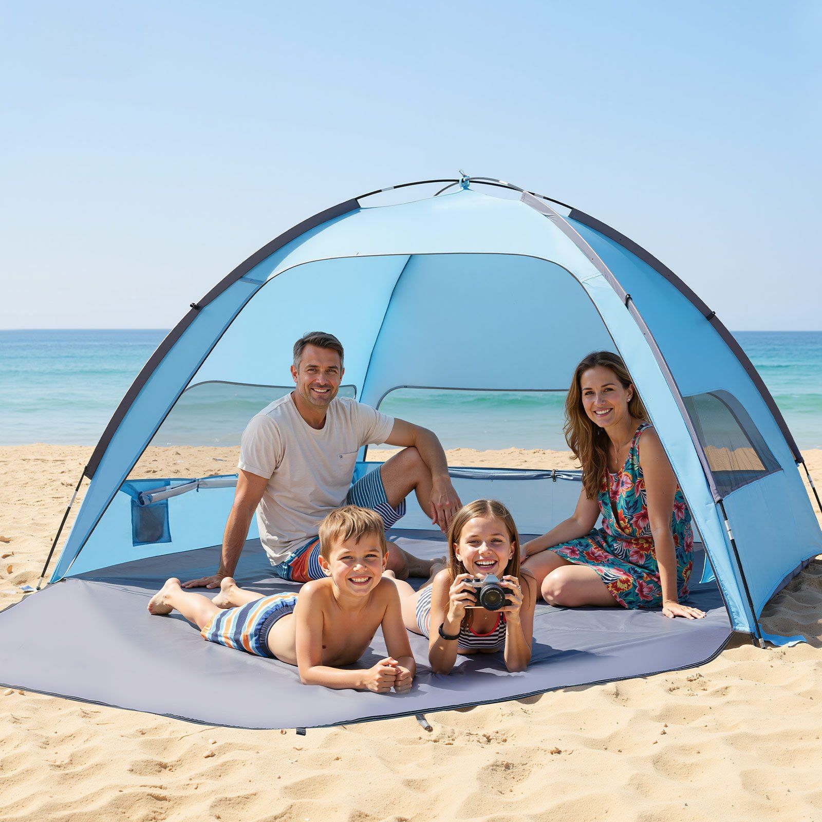 Beach Tent Sun Shelter for 4 Person, UPF 50+ Protection, Portable Sun Shade Canopy with Carrying Bag & Sand Pockets, Lightweight and Easy Setup Beach Umbrella for Camping Fishing Outdoor Picnic - Image 8
