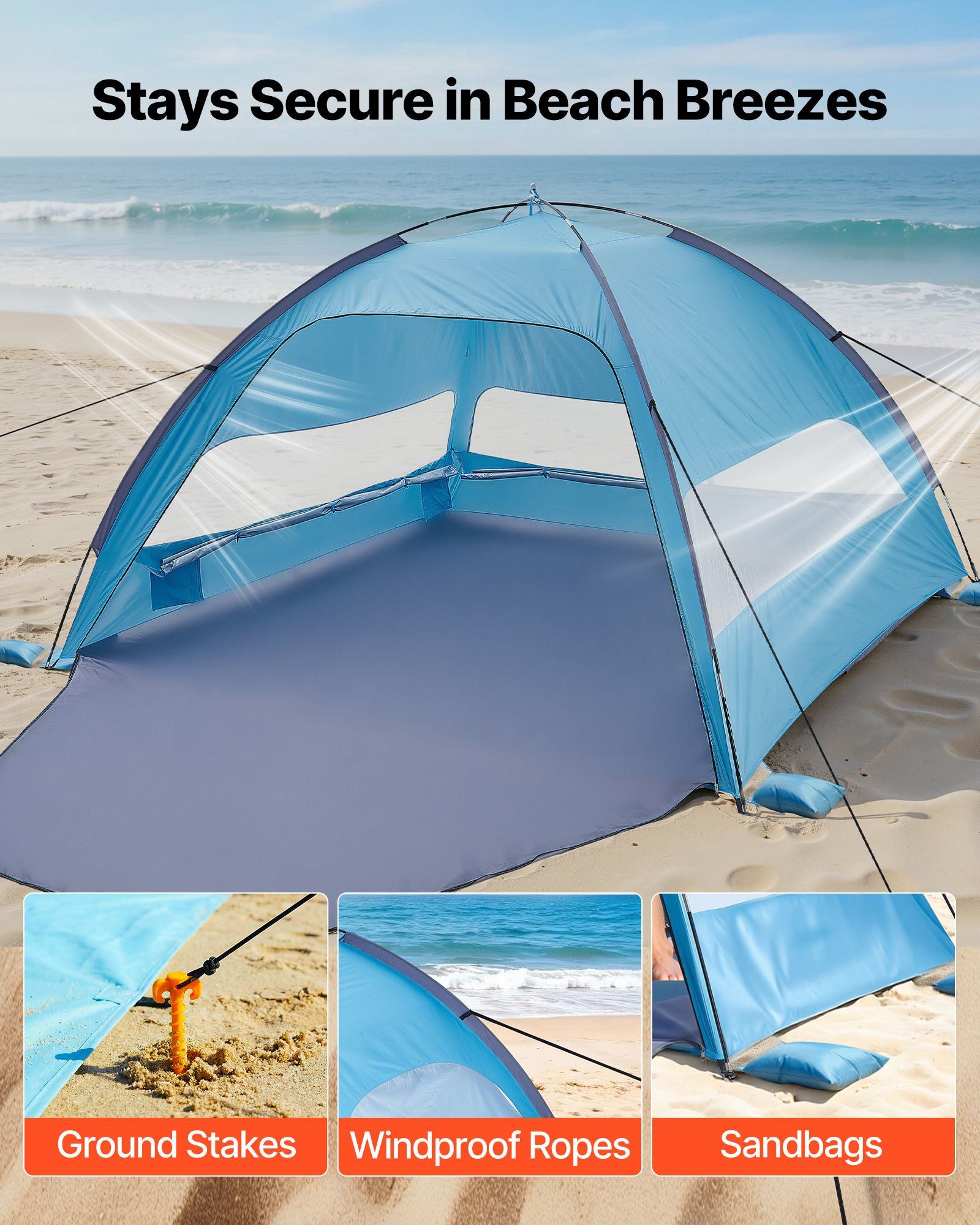 Beach Tent Sun Shelter for 6 Person, UPF 50+ Protection, Portable Sun Shade Canopy with Carrying Bag & Sand Pockets, Lightweight and Easy Setup Beach Umbrella for Camping Fishing Outdoor Picnic - Image 4