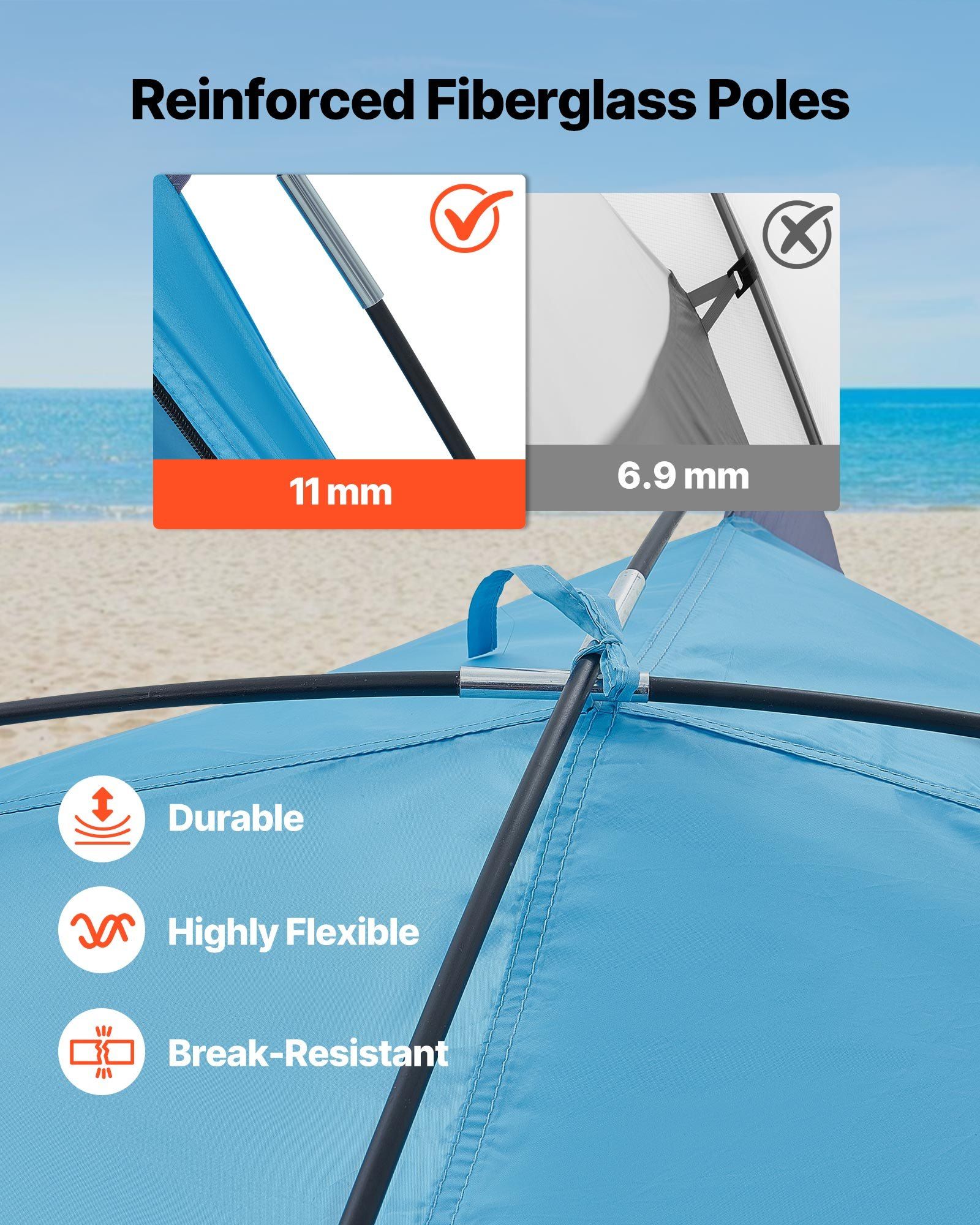Beach Tent Sun Shelter for 6 Person, UPF 50+ Protection, Portable Sun Shade Canopy with Carrying Bag & Sand Pockets, Lightweight and Easy Setup Beach Umbrella for Camping Fishing Outdoor Picnic - Image 5