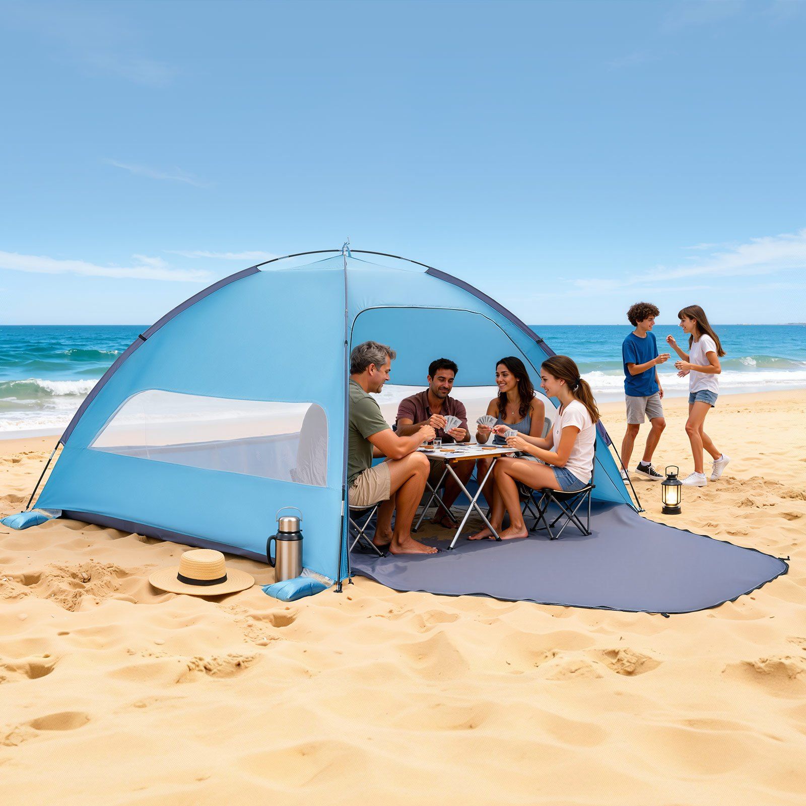 Beach Tent Sun Shelter for 6 Person, UPF 50+ Protection, Portable Sun Shade Canopy with Carrying Bag & Sand Pockets, Lightweight and Easy Setup Beach Umbrella for Camping Fishing Outdoor Picnic - Image 8