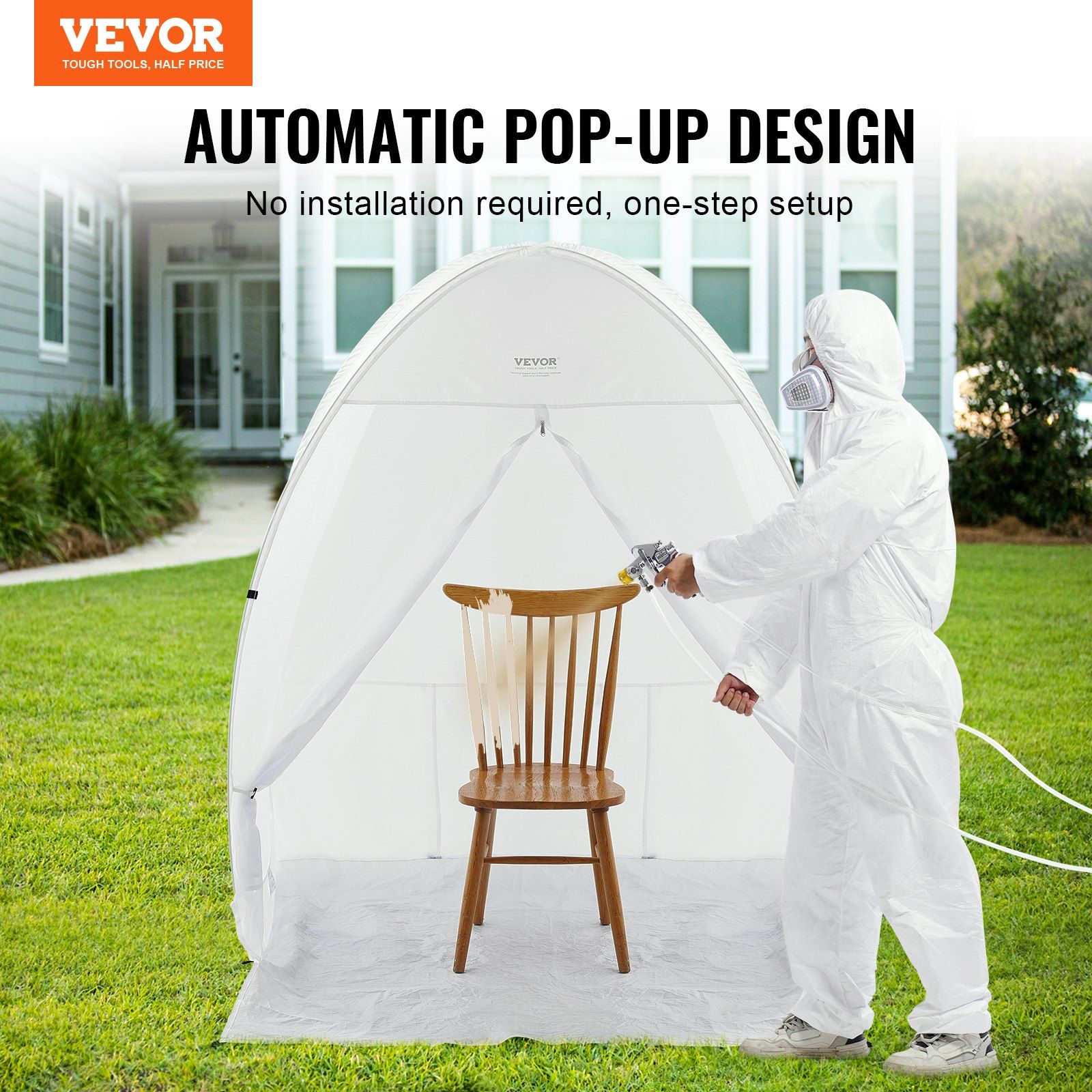 Spray Paint Shelter, 60 x 60 x 70 in Pop-Up Portable Spray Paint Tent with Built-In Floor, Exhaust Window and Storage Bag, Foldable Paint Booth for Furniture, DIY Hobby Tool Painting Station - Image 2