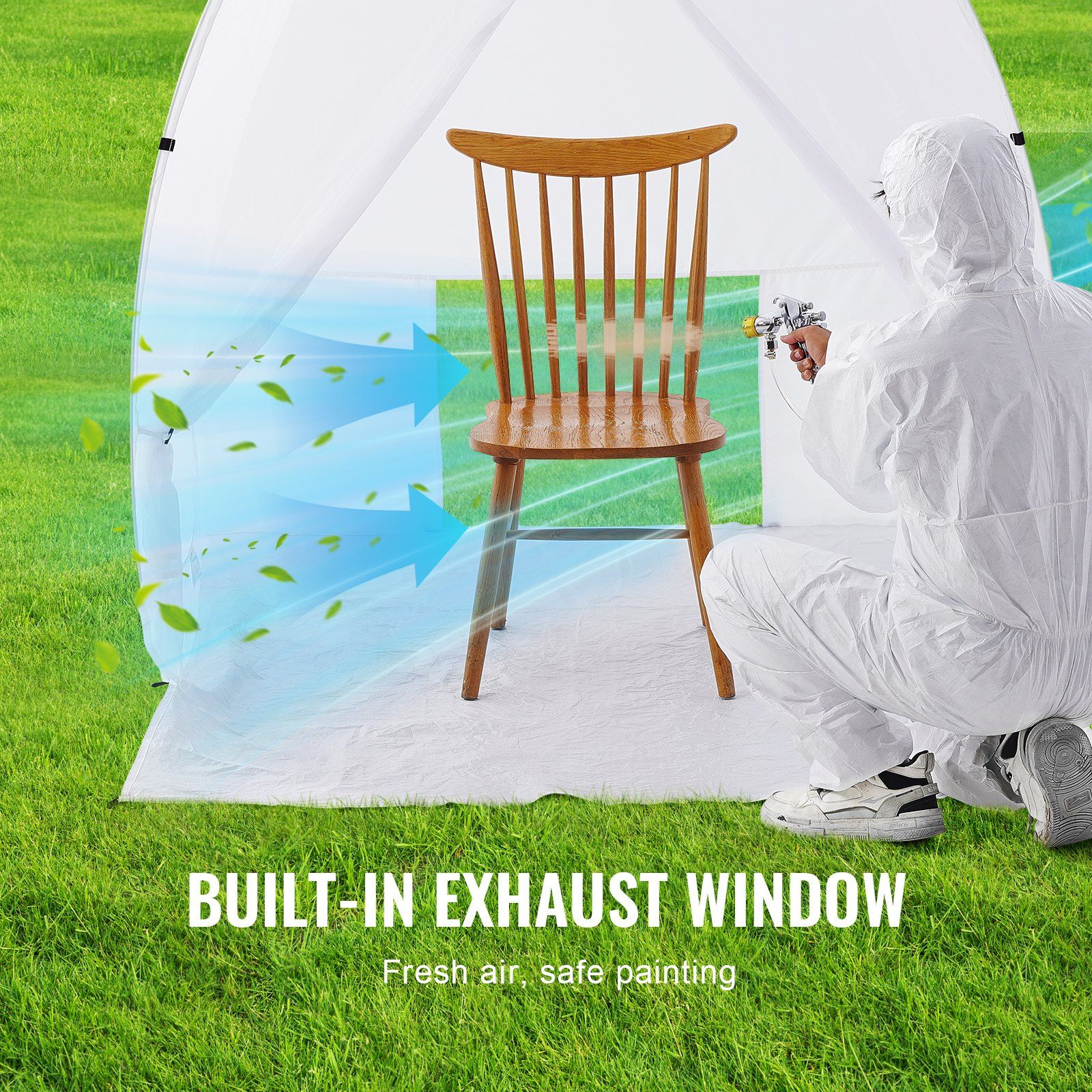 Spray Paint Shelter, 60 x 60 x 70 in Pop-Up Portable Spray Paint Tent with Built-In Floor, Exhaust Window and Storage Bag, Foldable Paint Booth for Furniture, DIY Hobby Tool Painting Station - Image 4