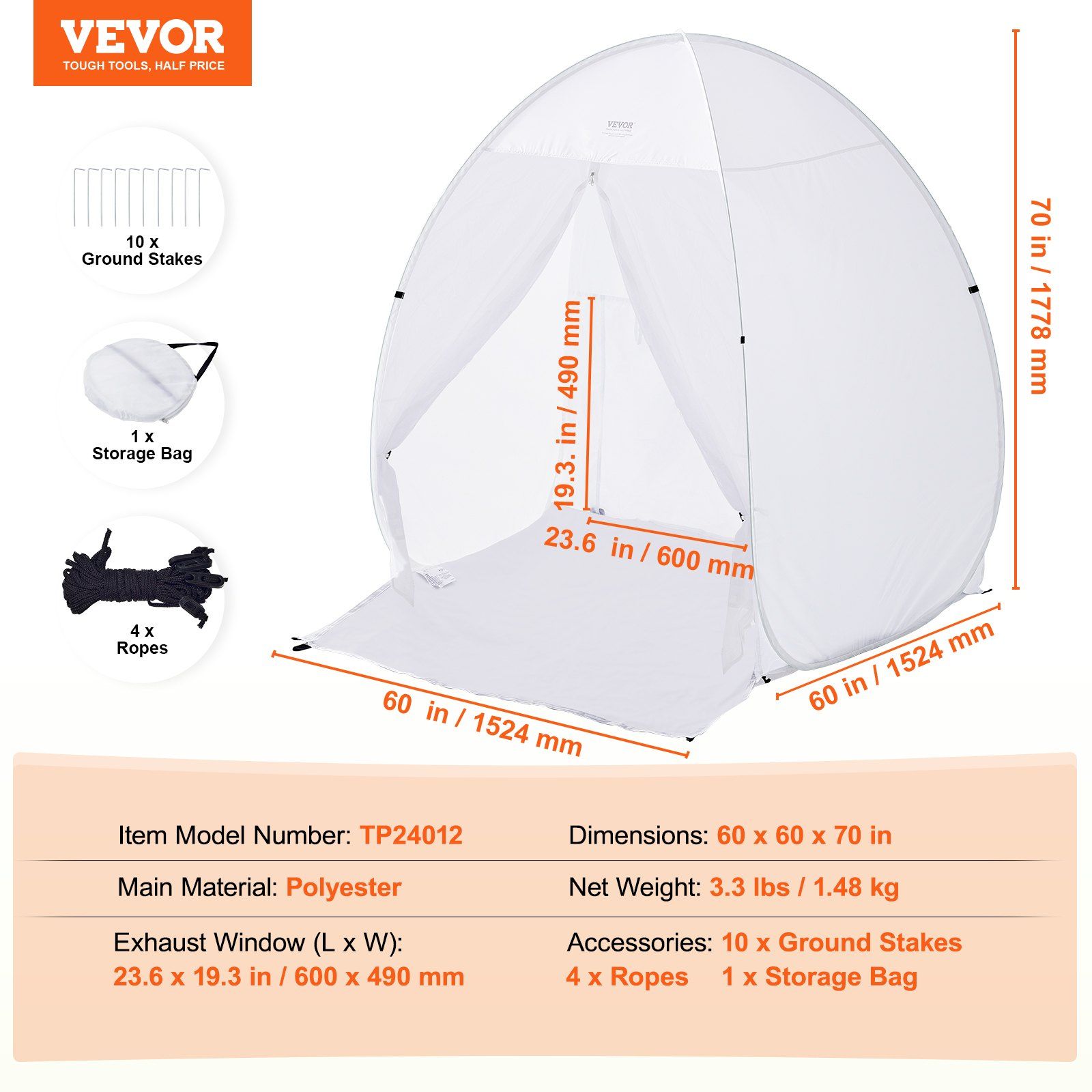 Spray Paint Shelter, 60 x 60 x 70 in Pop-Up Portable Spray Paint Tent with Built-In Floor, Exhaust Window and Storage Bag, Foldable Paint Booth for Furniture, DIY Hobby Tool Painting Station - Image 7