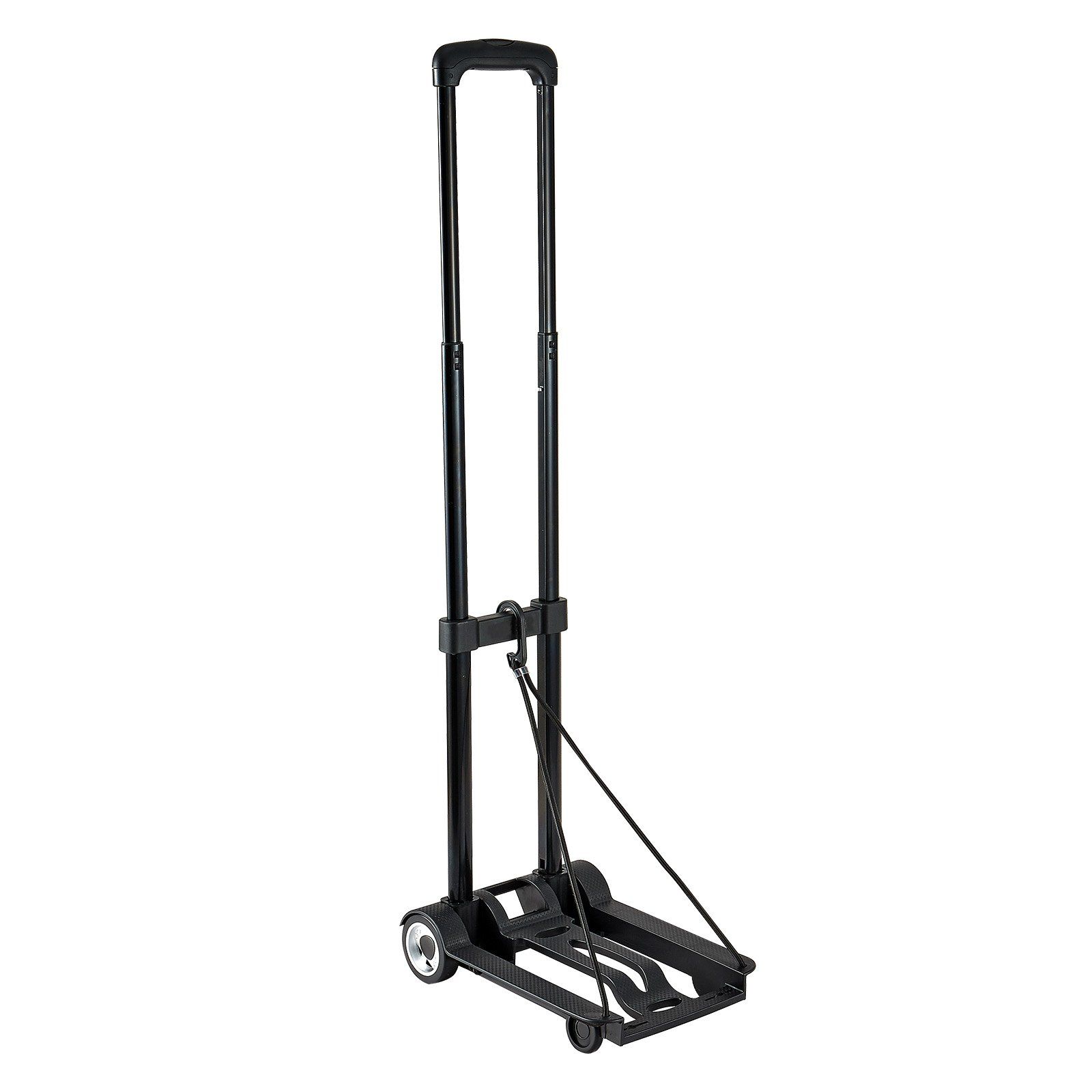 Folding Hand Truck, 49.9 kg Load Capacity, Collapsible Luggage Cart with 2 Wheels & 1 Elastic Rope, Utility Dolly Platform Cart for Airport Travel Furniture Luggage Office Moving, Black - Image 1