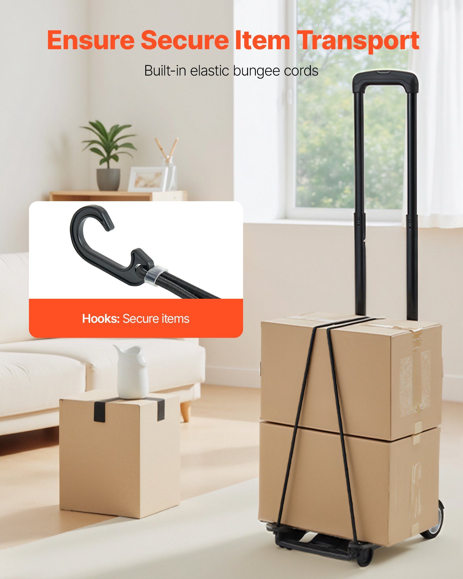 Folding Hand Truck, 49.9 kg Load Capacity, Collapsible Luggage Cart with 2 Wheels & 1 Elastic Rope, Utility Dolly Platform Cart for Airport Travel Furniture Luggage Office Moving, Black - Image 4