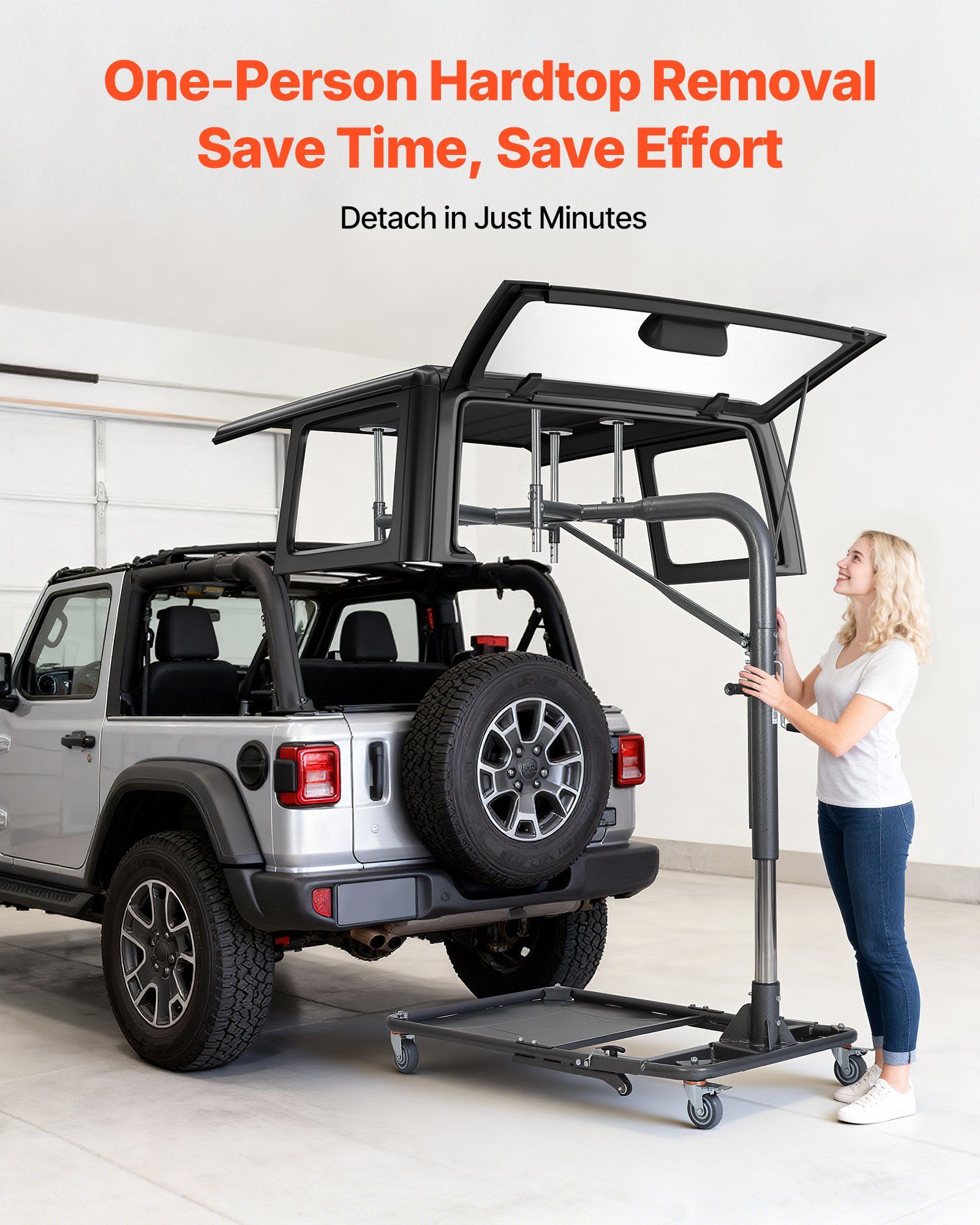 Hard Top Remover Lift, 99.79 kg, Foldable Jeep Hardtop Removal and Storage System, Easy One-Person Operation, Adjustable Height, for Jeep Wrangler YJ, TJ, JK, JL, 4XE, Ford Bronco 4 Door &6 Gen+ - Image 2