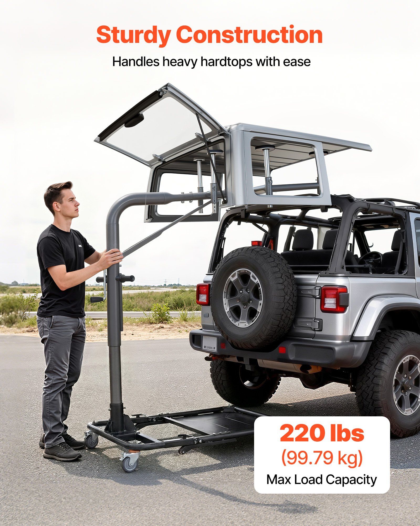 Hard Top Remover Lift, 99.79 kg, Foldable Jeep Hardtop Removal and Storage System, Easy One-Person Operation, Adjustable Height, for Jeep Wrangler YJ, TJ, JK, JL, 4XE, Ford Bronco 4 Door &6 Gen+ - Image 4