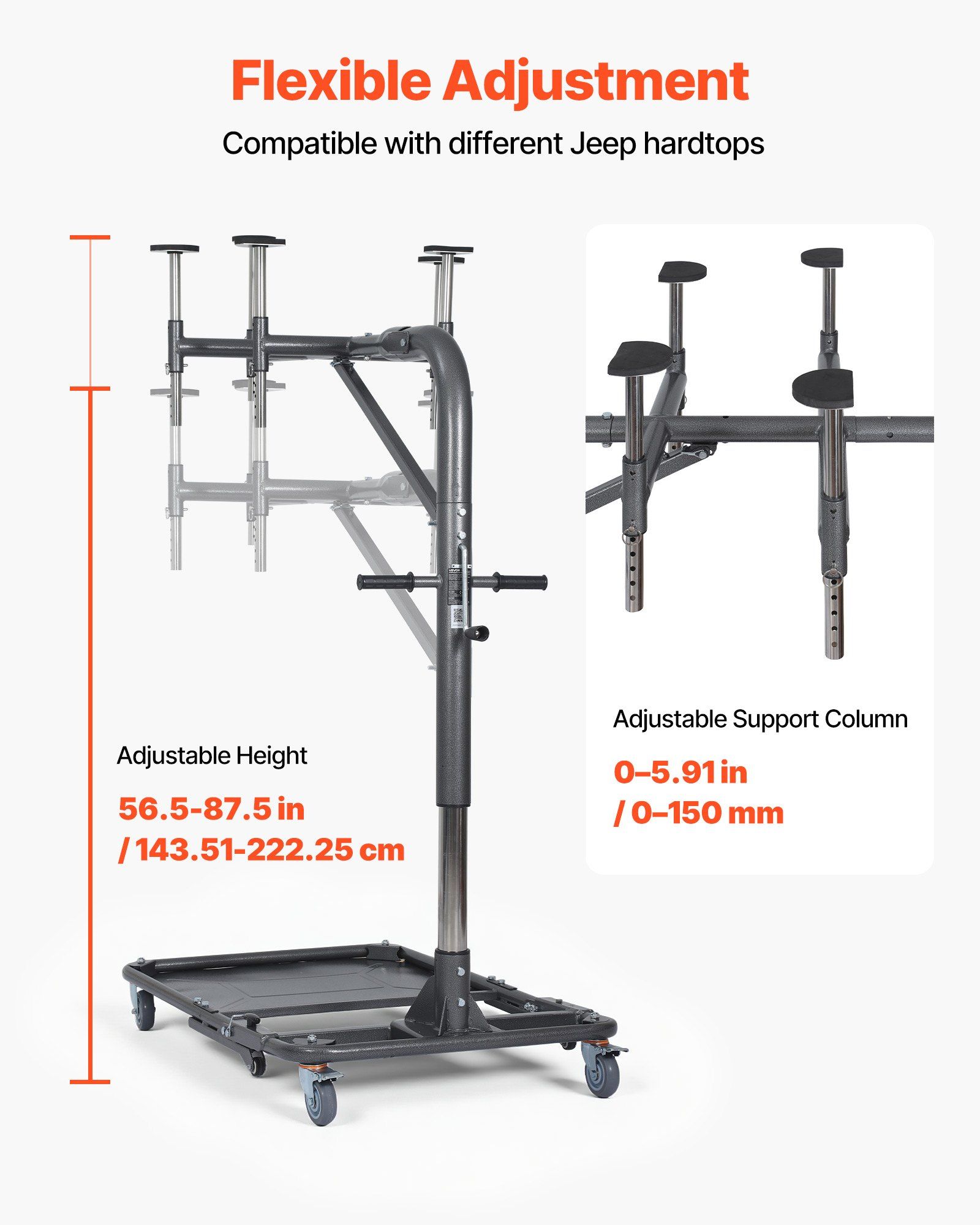 Hard Top Remover Lift, 99.79 kg, Foldable Jeep Hardtop Removal and Storage System, Easy One-Person Operation, Adjustable Height, for Jeep Wrangler YJ, TJ, JK, JL, 4XE, Ford Bronco 4 Door &6 Gen+ - Image 5