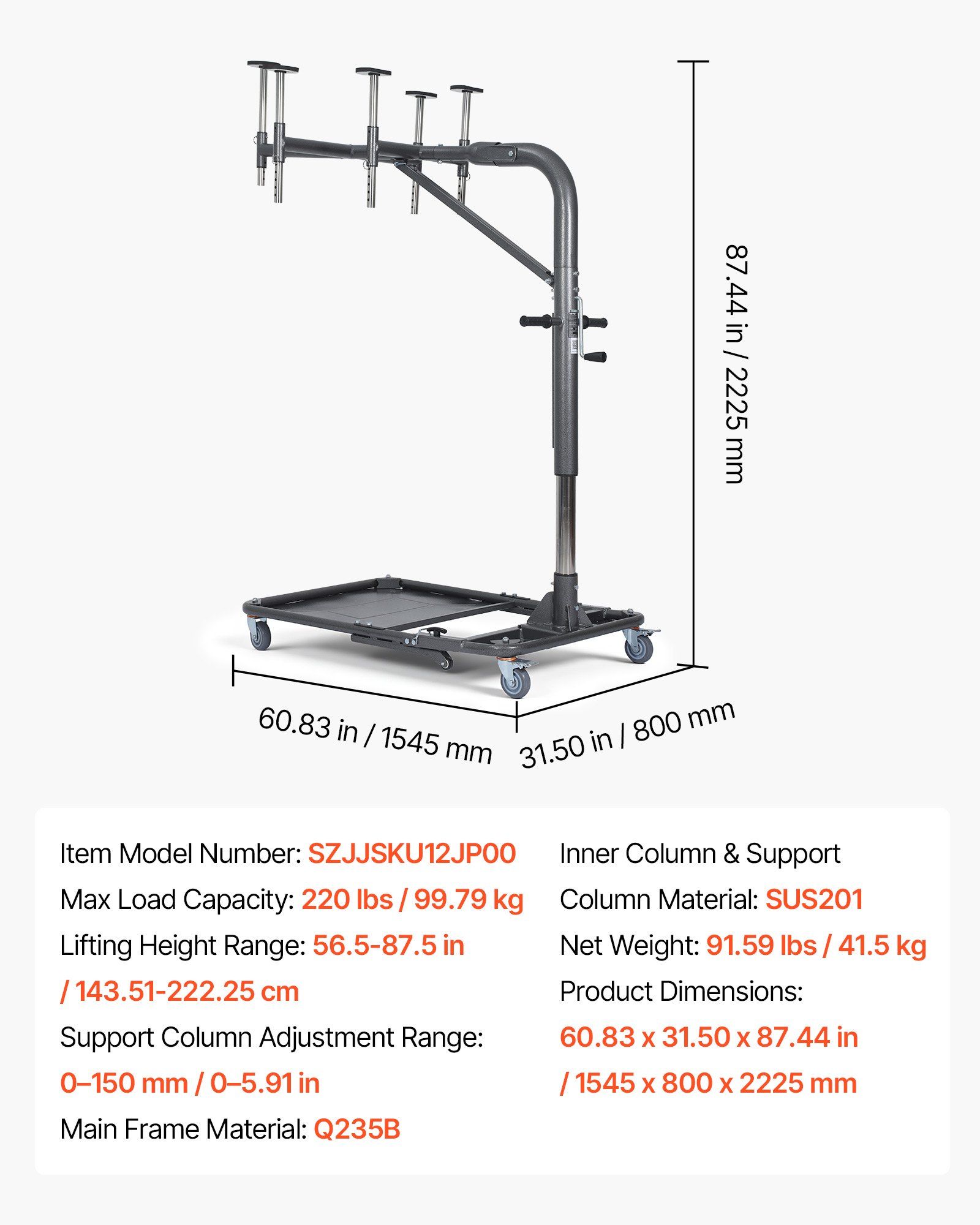 Hard Top Remover Lift, 99.79 kg, Foldable Jeep Hardtop Removal and Storage System, Easy One-Person Operation, Adjustable Height, for Jeep Wrangler YJ, TJ, JK, JL, 4XE, Ford Bronco 4 Door &6 Gen+ - Image 7