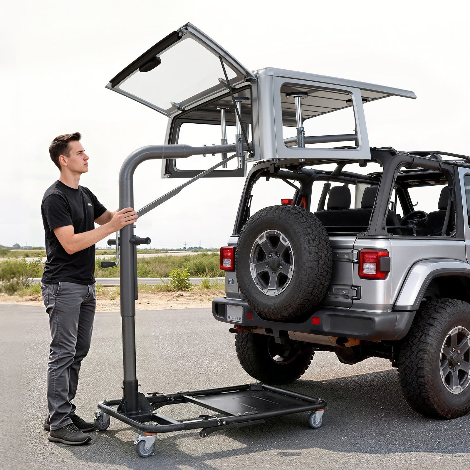 Hard Top Remover Lift, 99.79 kg, Foldable Jeep Hardtop Removal and Storage System, Easy One-Person Operation, Adjustable Height, for Jeep Wrangler YJ, TJ, JK, JL, 4XE, Ford Bronco 4 Door &6 Gen+ - Image 8