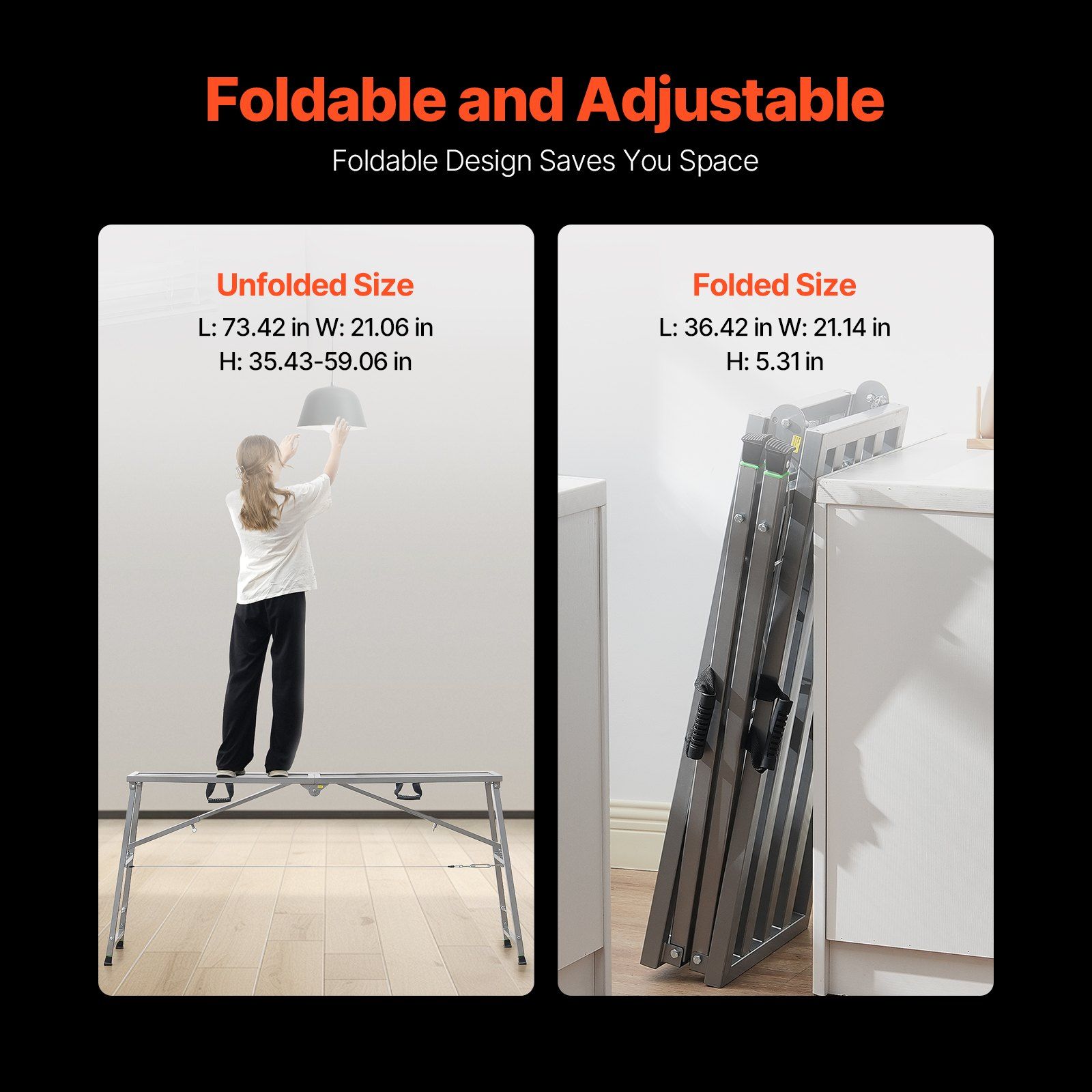 Work Platform, 4 Gear Adjustable Height, Folding Alloy Steel Step Ladder, Portable Scaffolding Platform, 400 kg Load Capacity, Non-Slip Rubber Feet, Drywall Painting Stool, Cleaning & Washing - Image 2