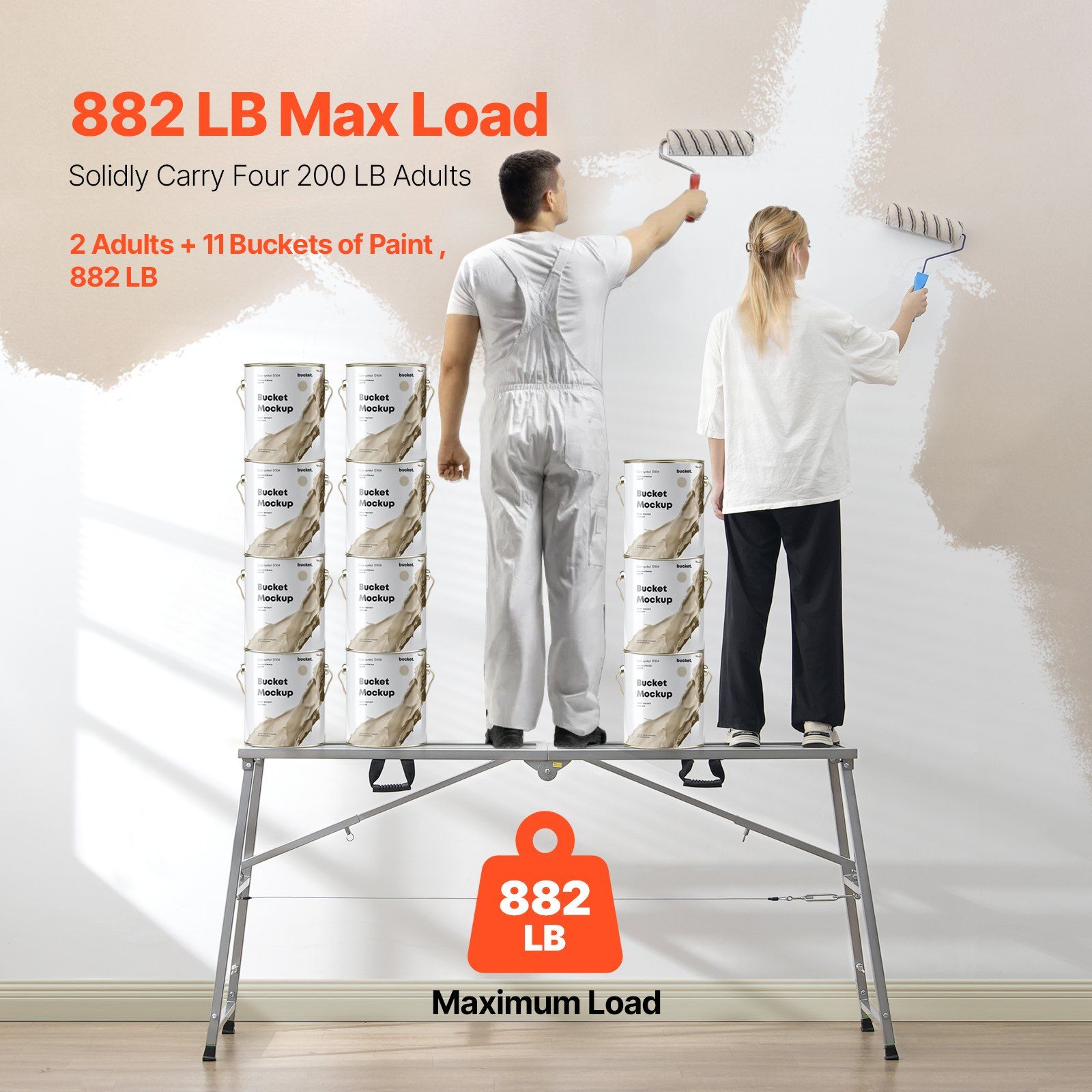 Work Platform, 4 Gear Adjustable Height, Folding Alloy Steel Step Ladder, Portable Scaffolding Platform, 400 kg Load Capacity, Non-Slip Rubber Feet, Drywall Painting Stool, Cleaning & Washing - Image 3