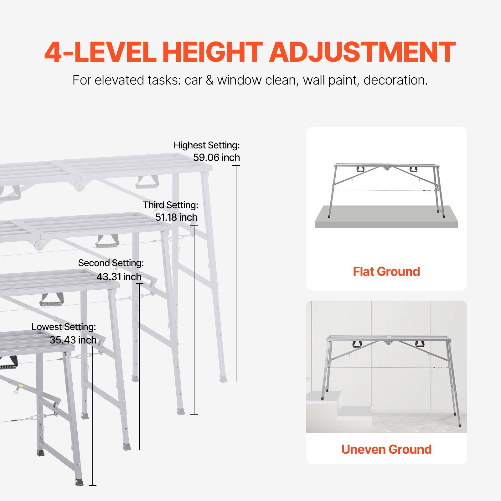 Work Platform, 4 Gear Adjustable Height, Folding Alloy Steel Step Ladder, Portable Scaffolding Platform, 400 kg Load Capacity, Non-Slip Rubber Feet, Drywall Painting Stool, Cleaning & Washing - Image 4