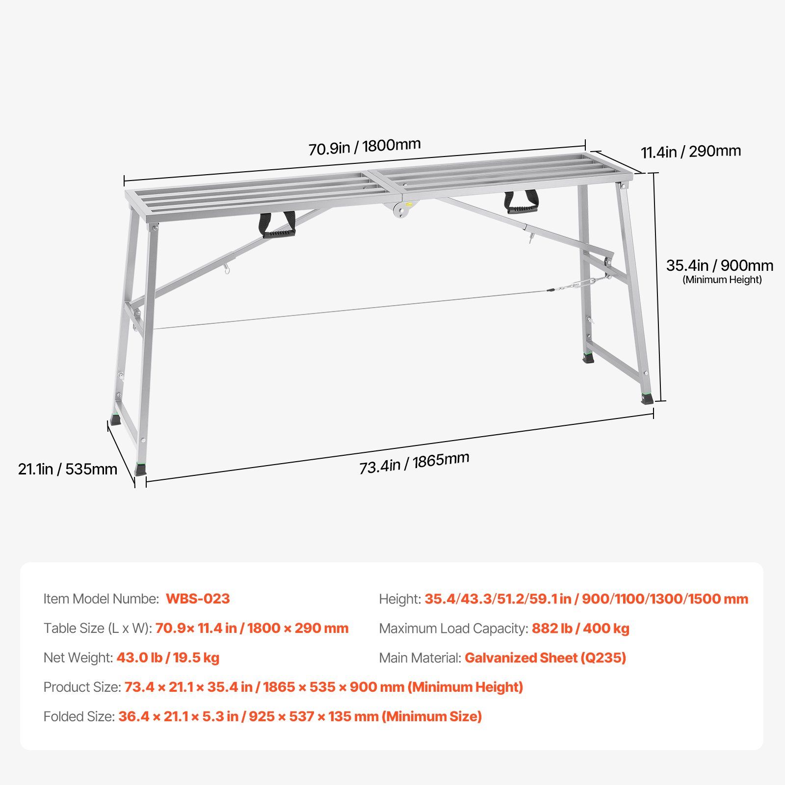 Work Platform, 4 Gear Adjustable Height, Folding Alloy Steel Step Ladder, Portable Scaffolding Platform, 400 kg Load Capacity, Non-Slip Rubber Feet, Drywall Painting Stool, Cleaning & Washing - Image 7
