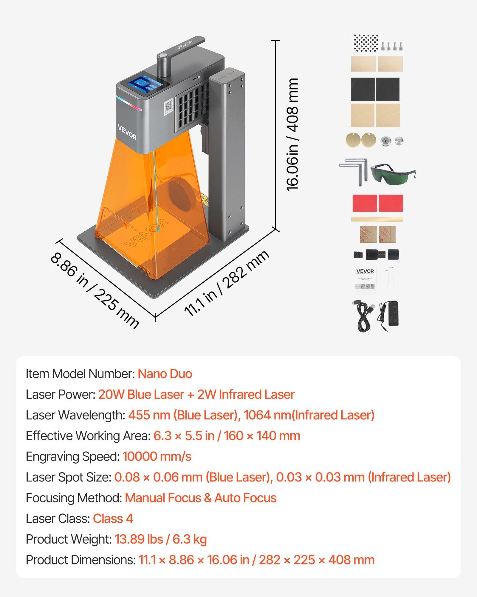 2-in-1 Dual Laser Engraver, 10,000 mm/s High Speed, Portable 20W Blue and 2W IR Laser Engraving Machine, 160 x 140 mm Engraving Area, Manual & Auto Focus, DIY Engraver Tool, for Wood Acrylic - Image 7