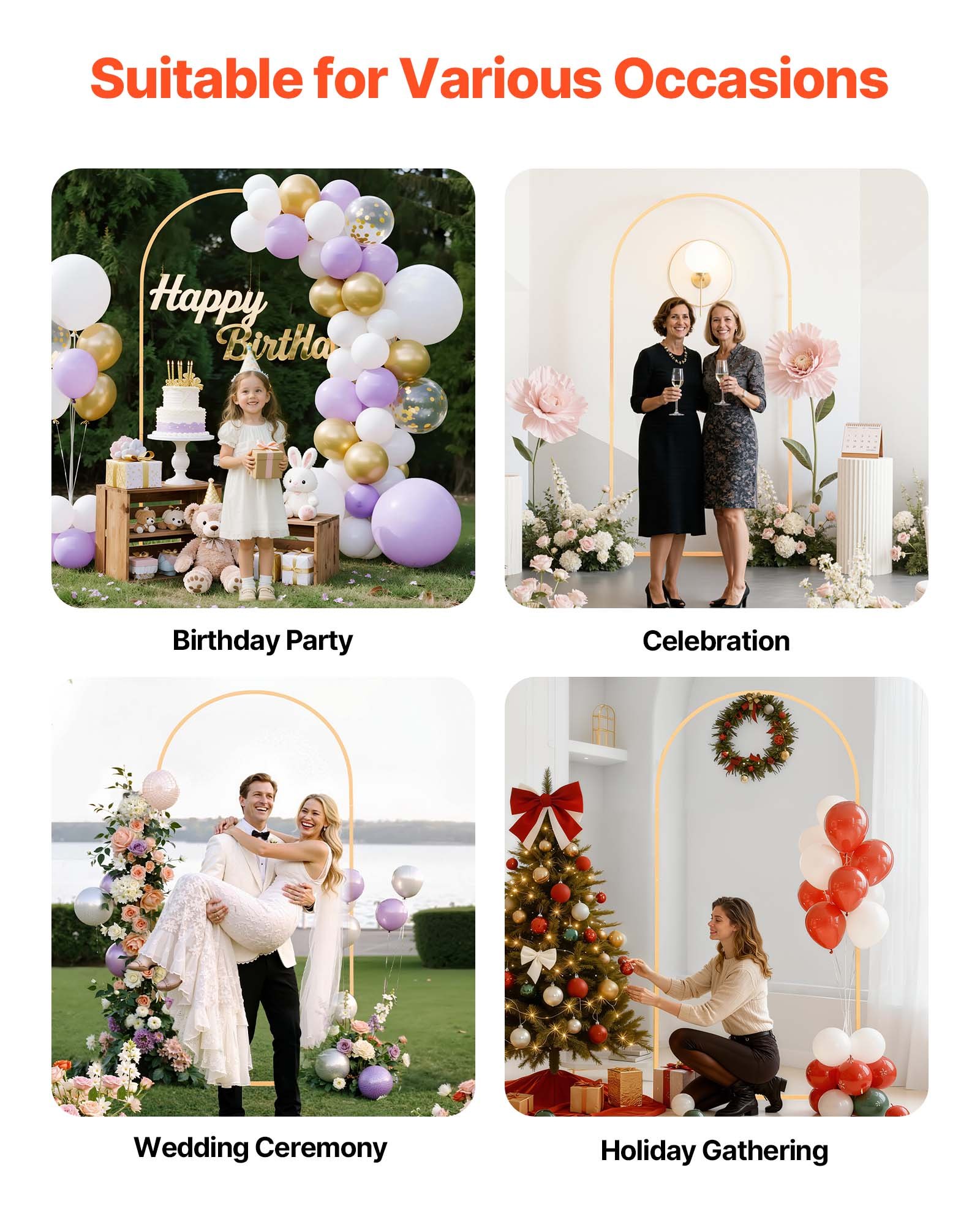 Arch Backdrop Stand, 2 x 1 m, Stable Structure, Easy Assembly, 1 Set Gold Metal Arch Backdrop Stand for Wedding, Birthday Party, Graduation, Holiday Celebration, and Ceremony Decoration - Image 6